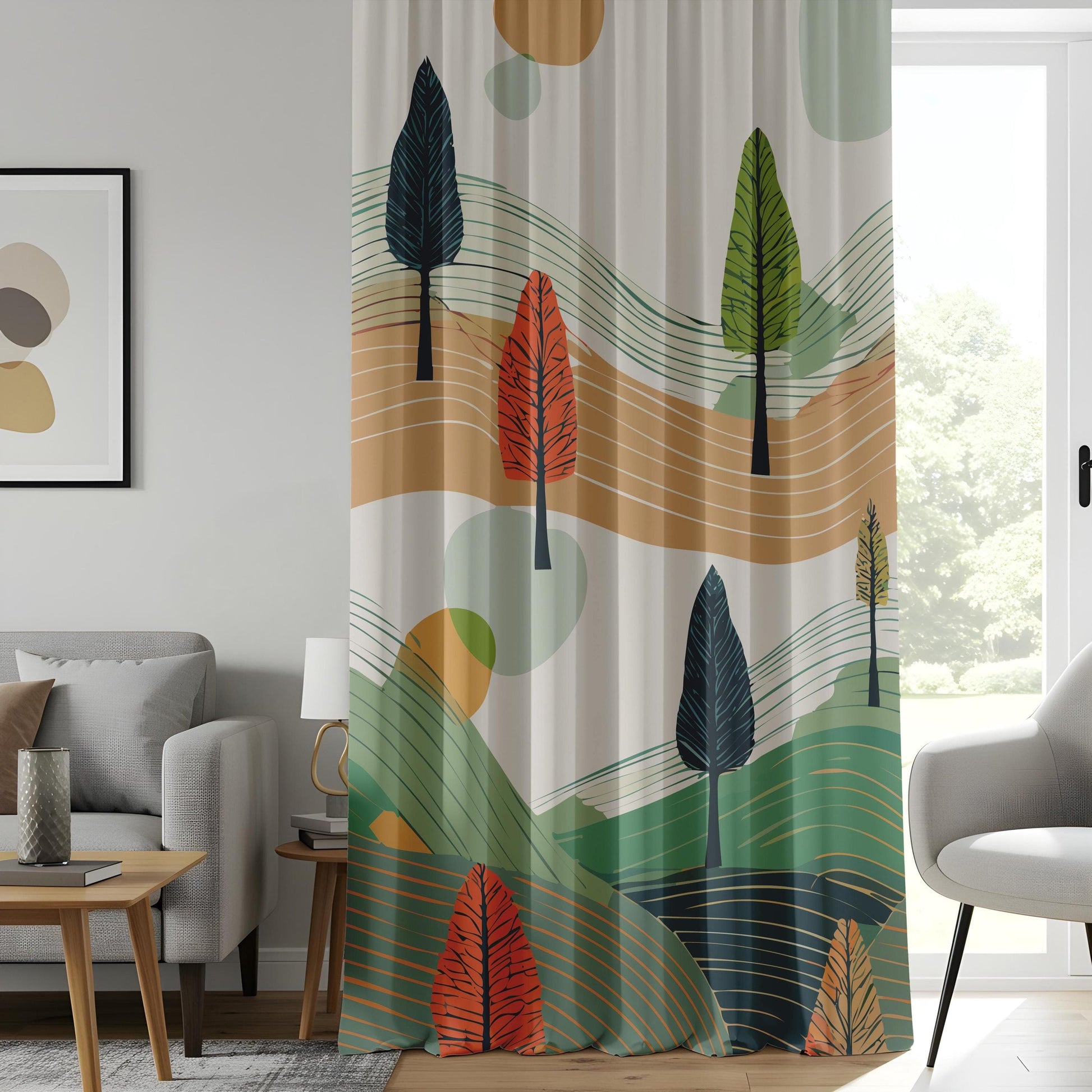 Onay Abstract Landscape Living Room Curtain, Modern Nature Drapes