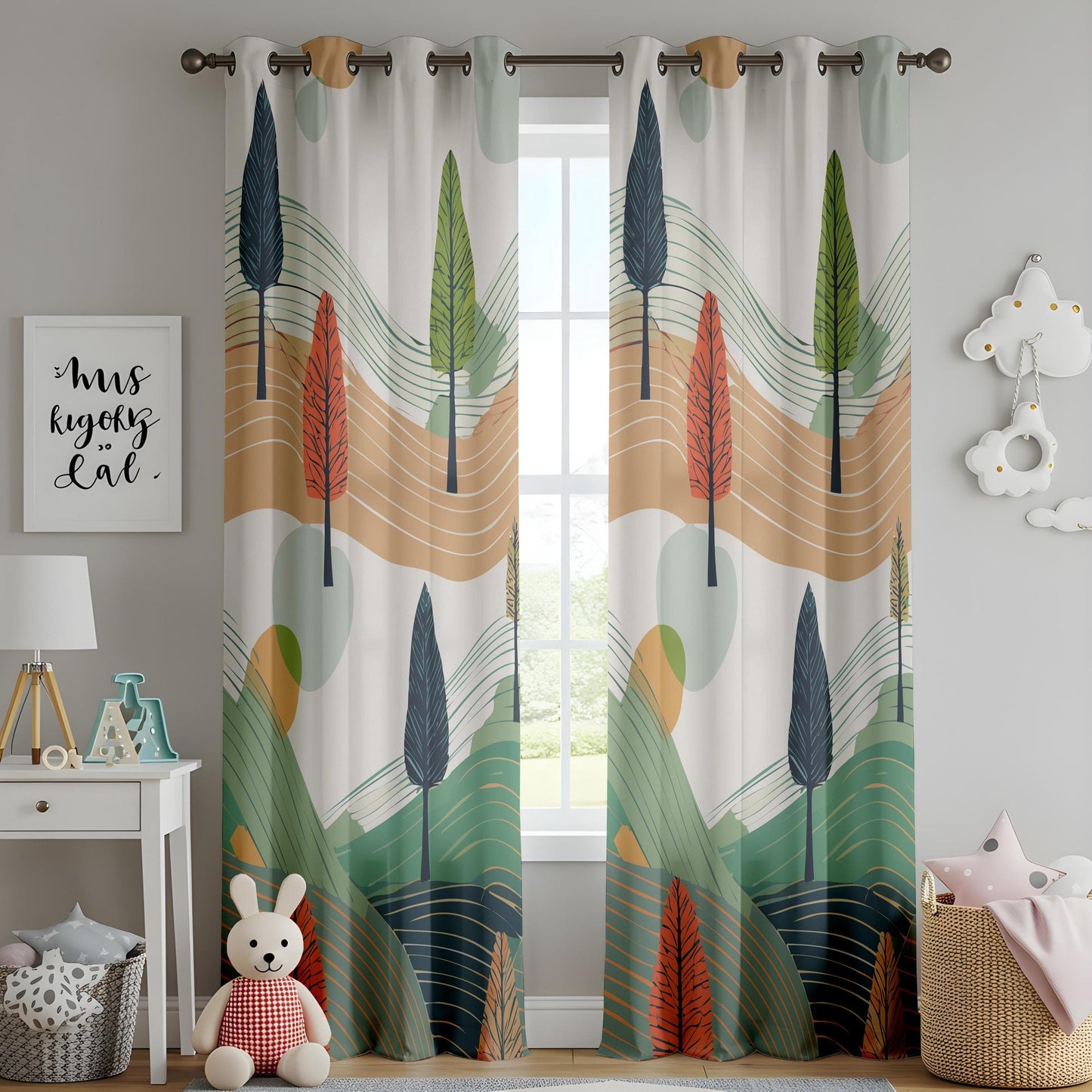 Onay Abstract Landscape Living Room Curtain, Modern Nature Drapes
