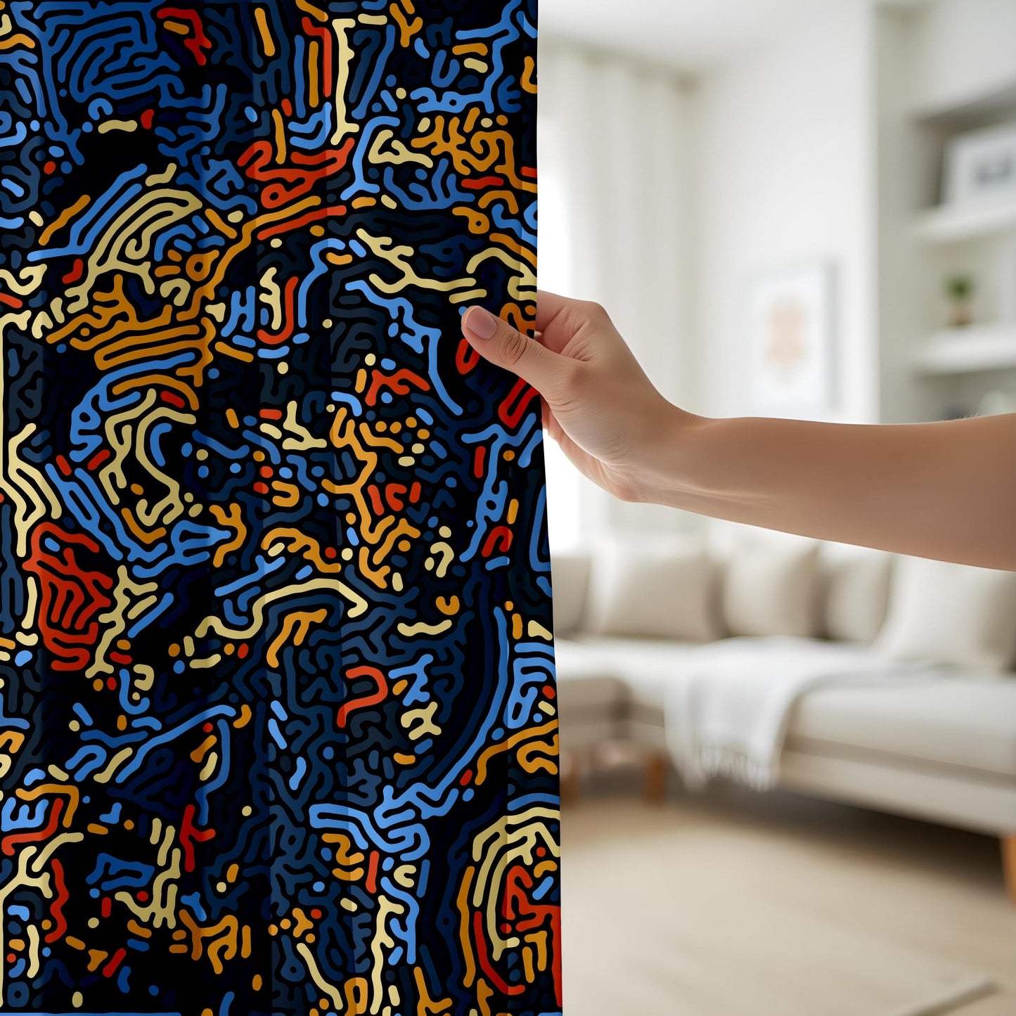 Onay Abstract Line Art Curtains – Modern Maze Pattern Drapes