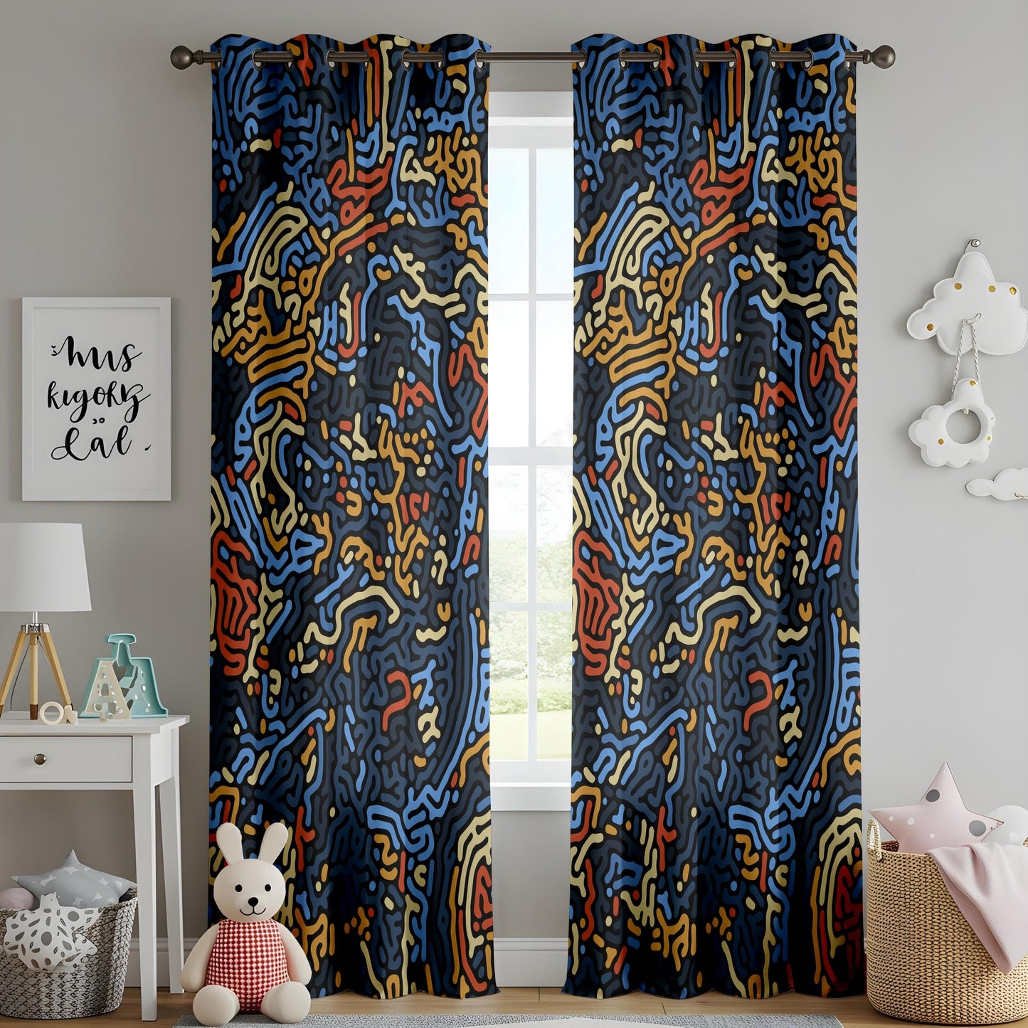 Onay Abstract Line Art Curtains – Modern Maze Pattern Drapes