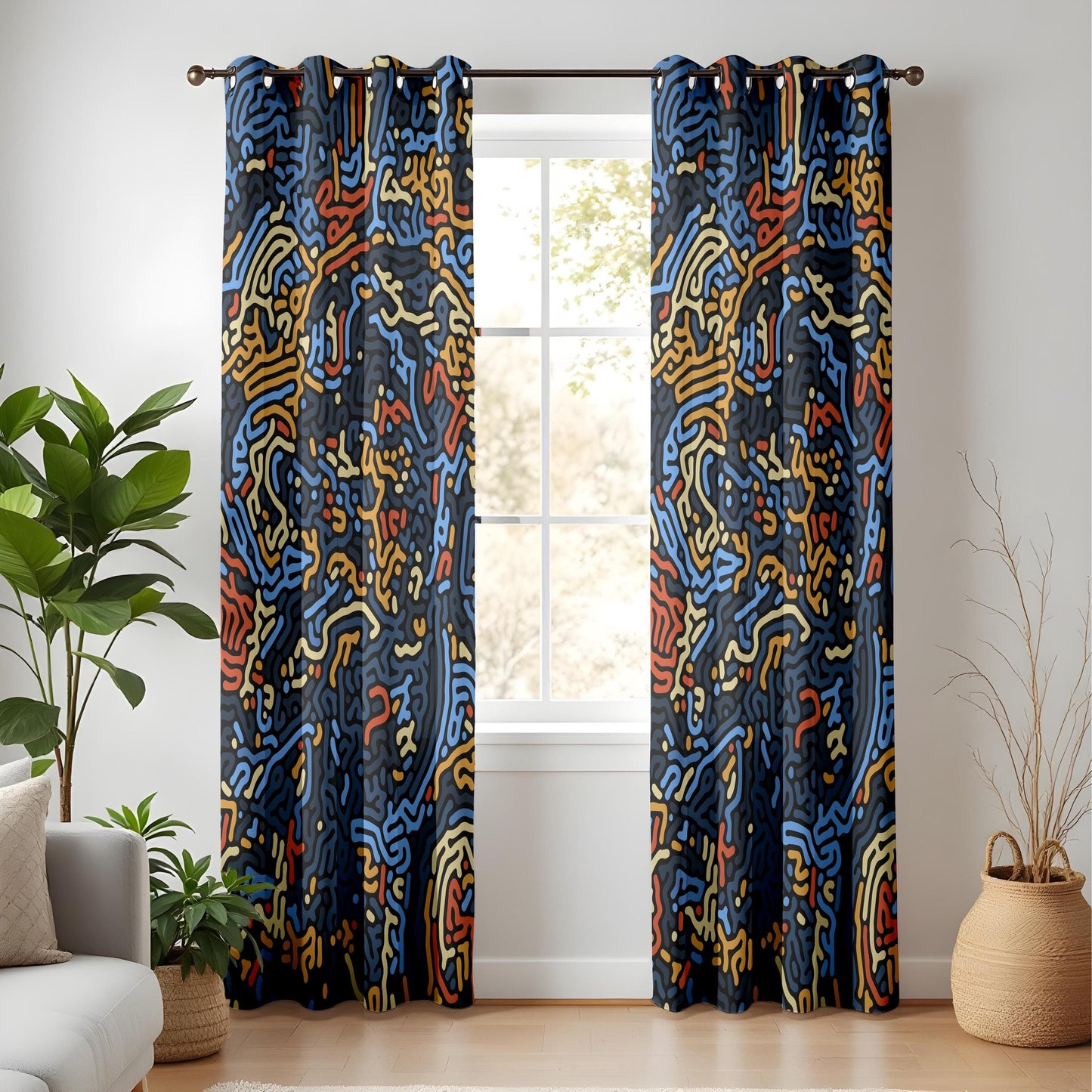 Onay Abstract Line Art Curtains – Modern Maze Pattern Drapes