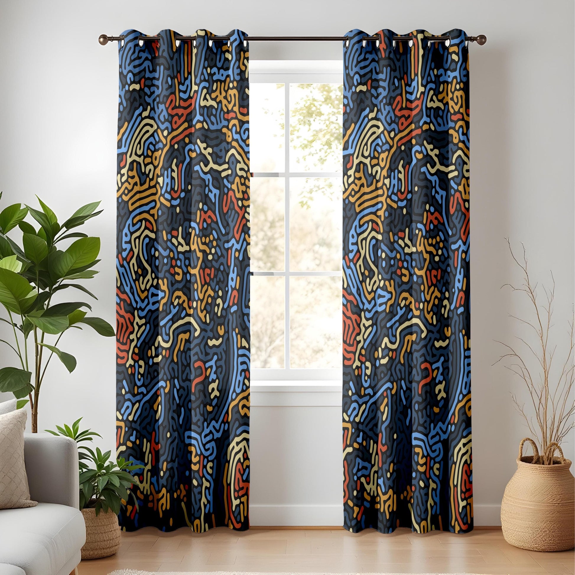 Onay Abstract Line Art Curtains – Modern Maze Pattern Drapes