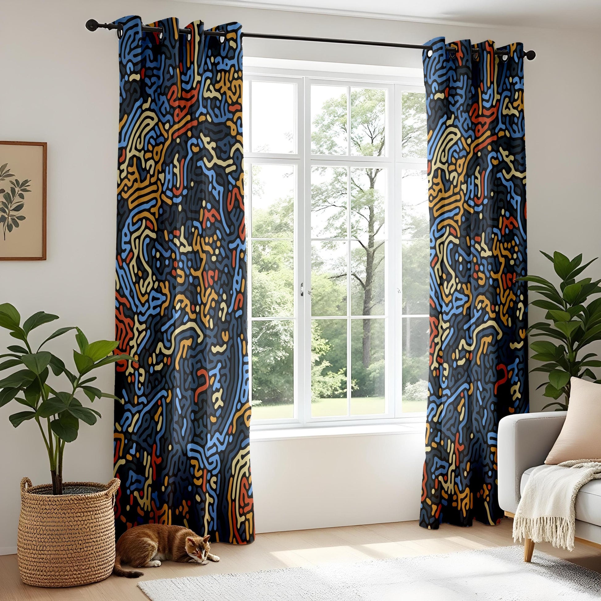 Onay Abstract Line Art Curtains – Modern Maze Pattern Drapes