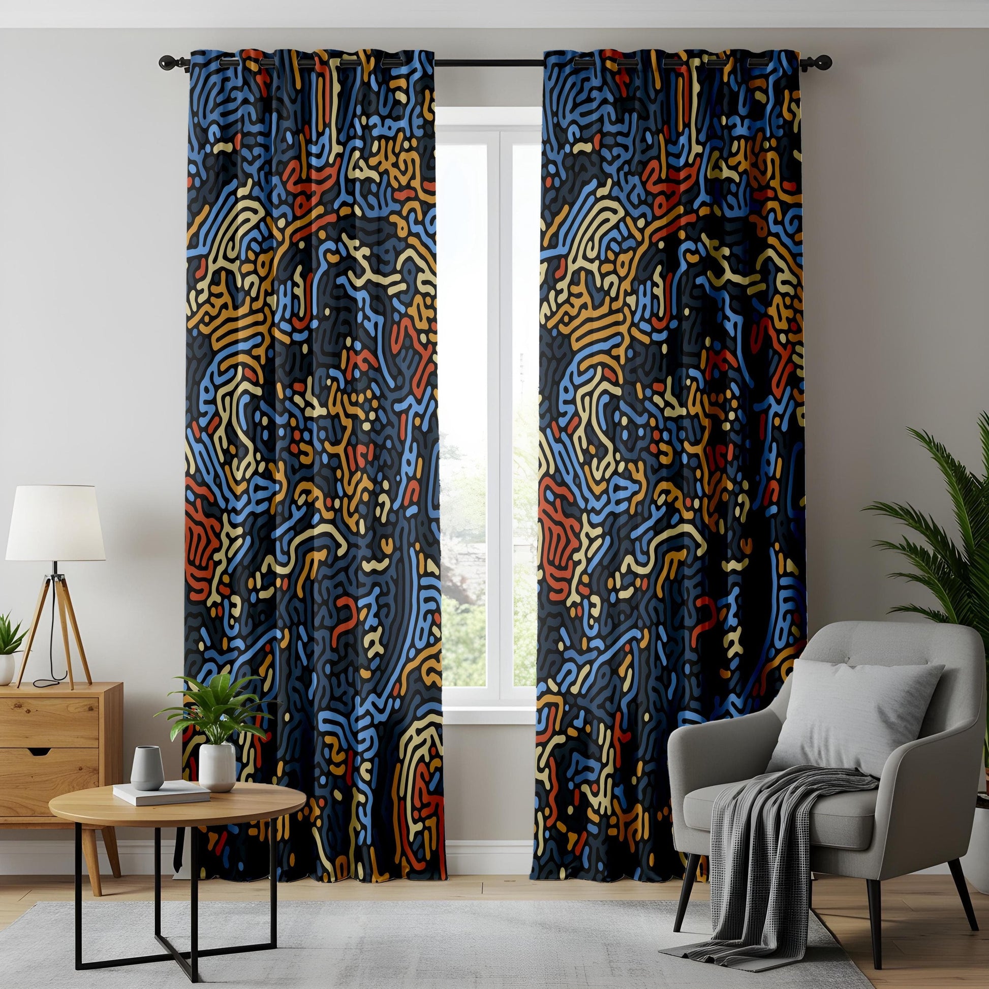 Onay Abstract Line Art Curtains – Modern Maze Pattern Drapes