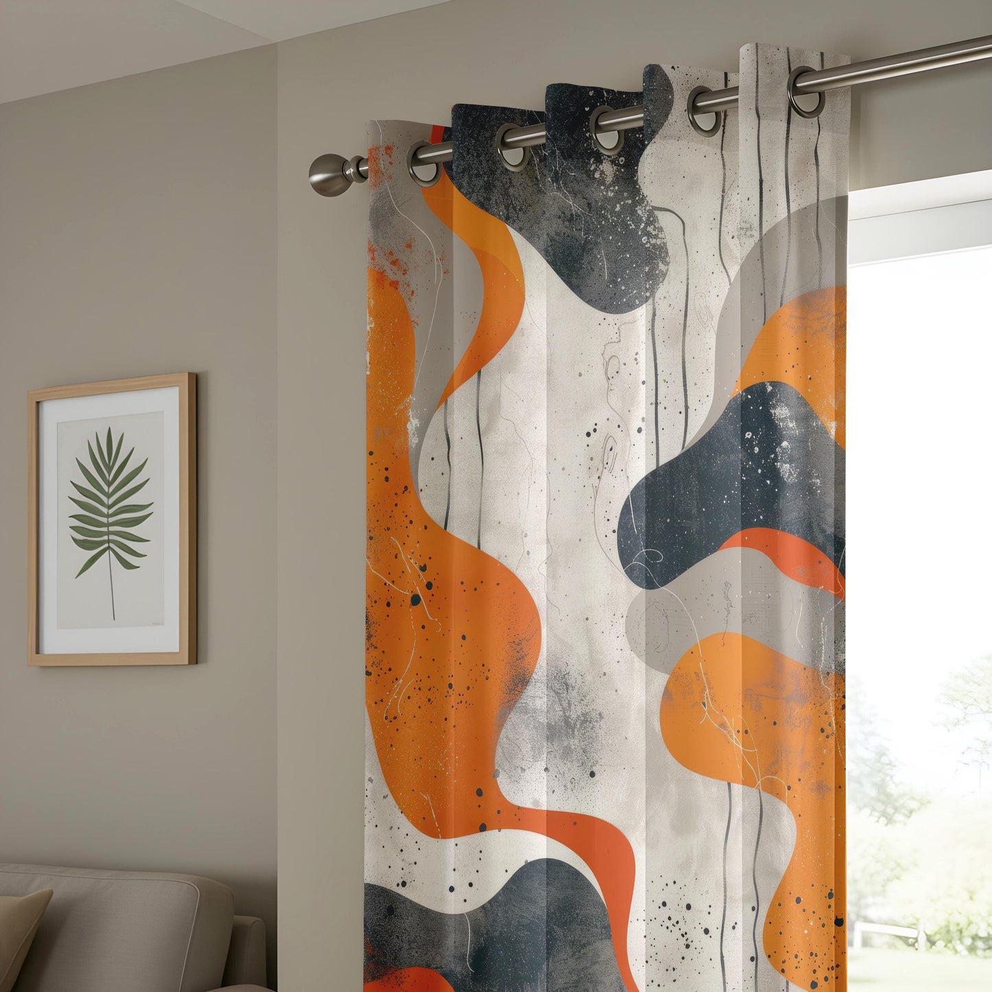 Onay Abstract Modern Living Room Curtains, Orange and Grey Contemporary Drapes