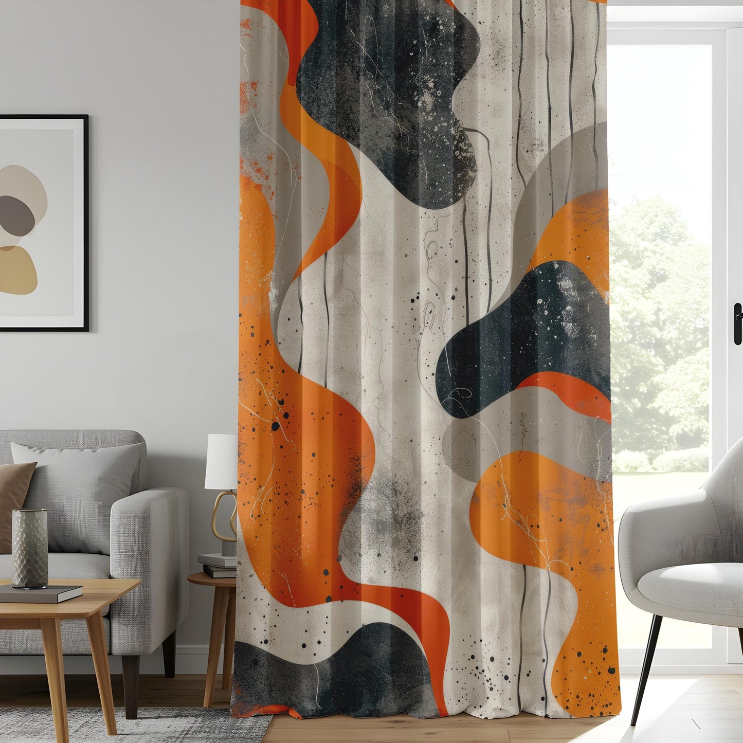 Onay Abstract Modern Living Room Curtains, Orange and Grey Contemporary Drapes