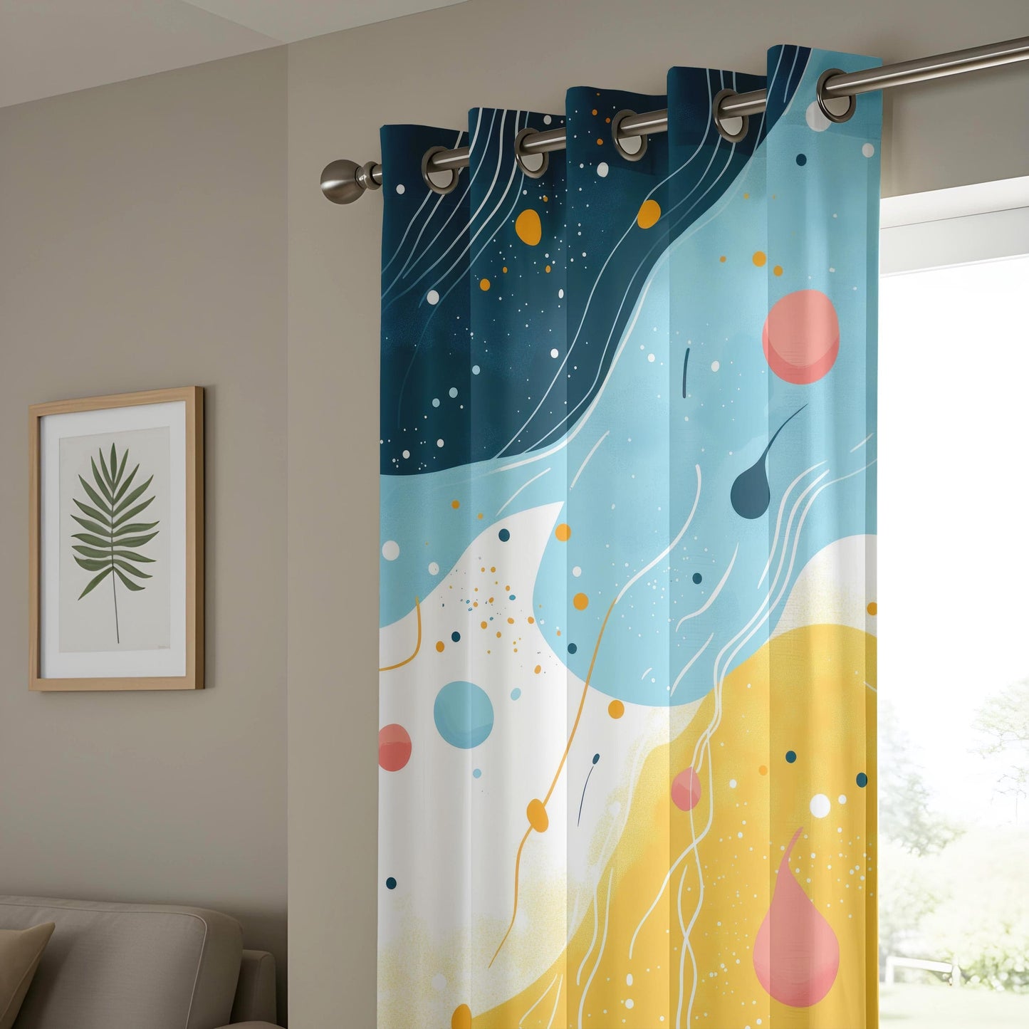 Onay Abstract Ocean Wave Curtains, Blue & Yellow Artistic Drapes