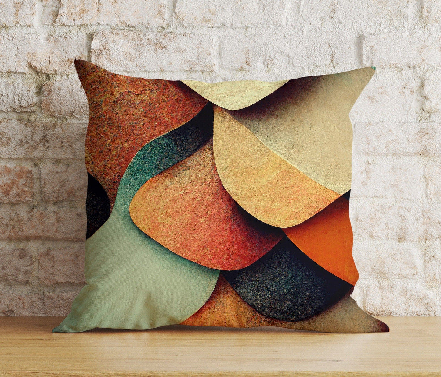 Onay Abstract Painting Cushion Covers Modern Orange Blue & Beige Pillow Cover