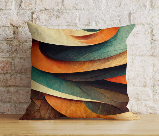Onay Abstract Painting Cushion Covers Modern Orange Blue & Beige Pillow Cover