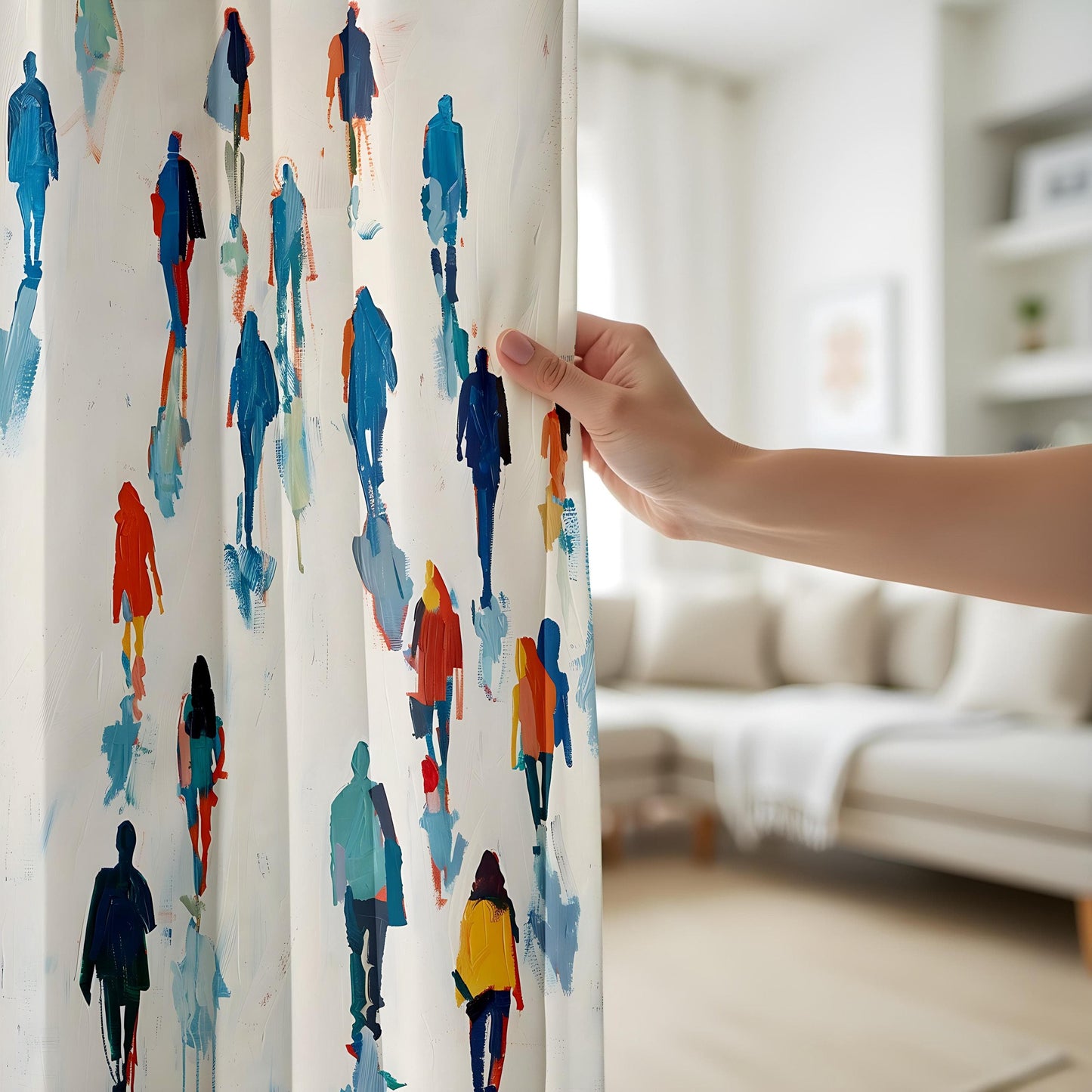Onay Abstract People Walking Living Room Curtains, Colorful Silhouette Window Drapes