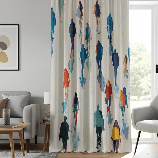 Onay Abstract People Walking Living Room Curtains, Colorful Silhouette Window Drapes