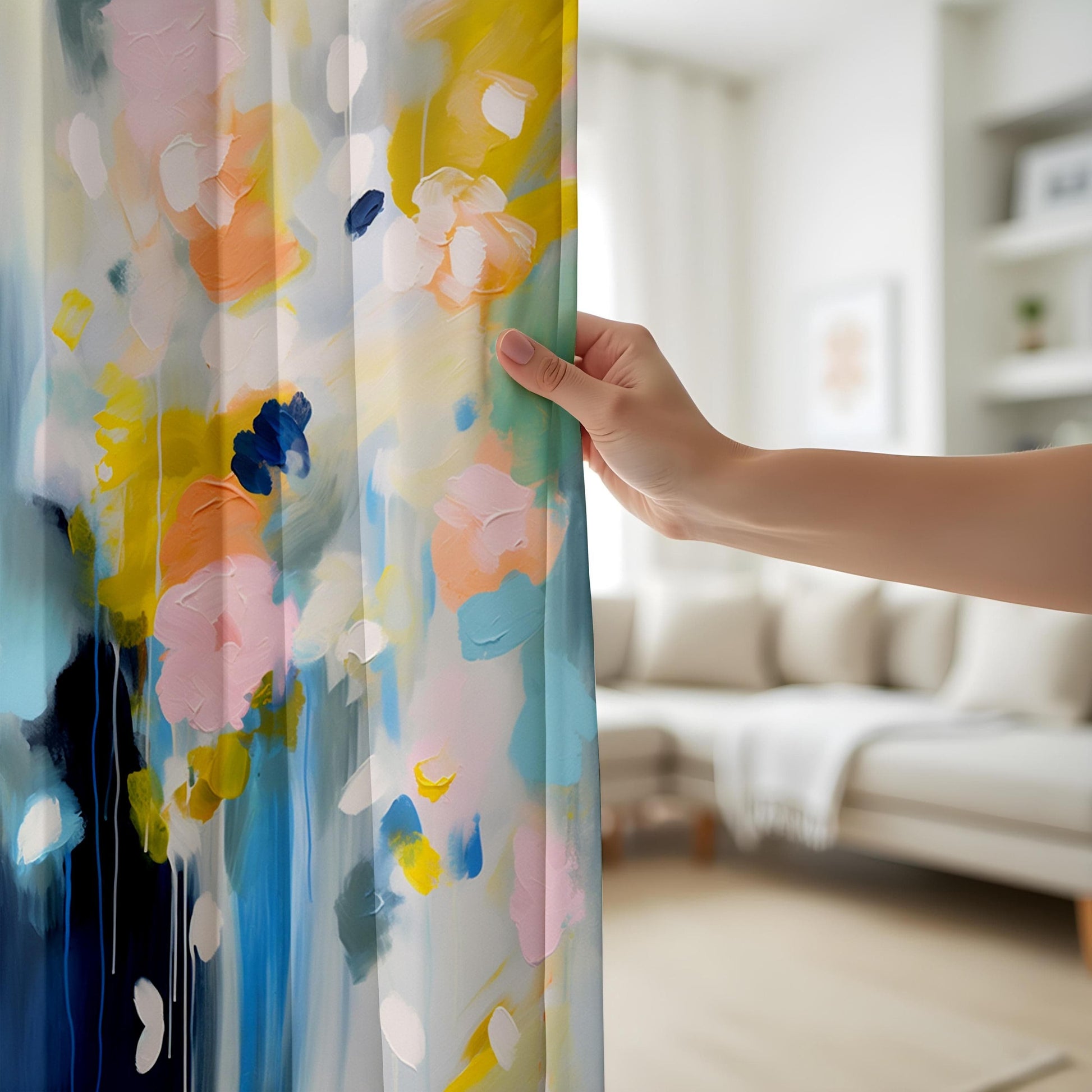 Onay Abstract Watercolor Floral Living Room Curtains, Soft Pastel Home Decor