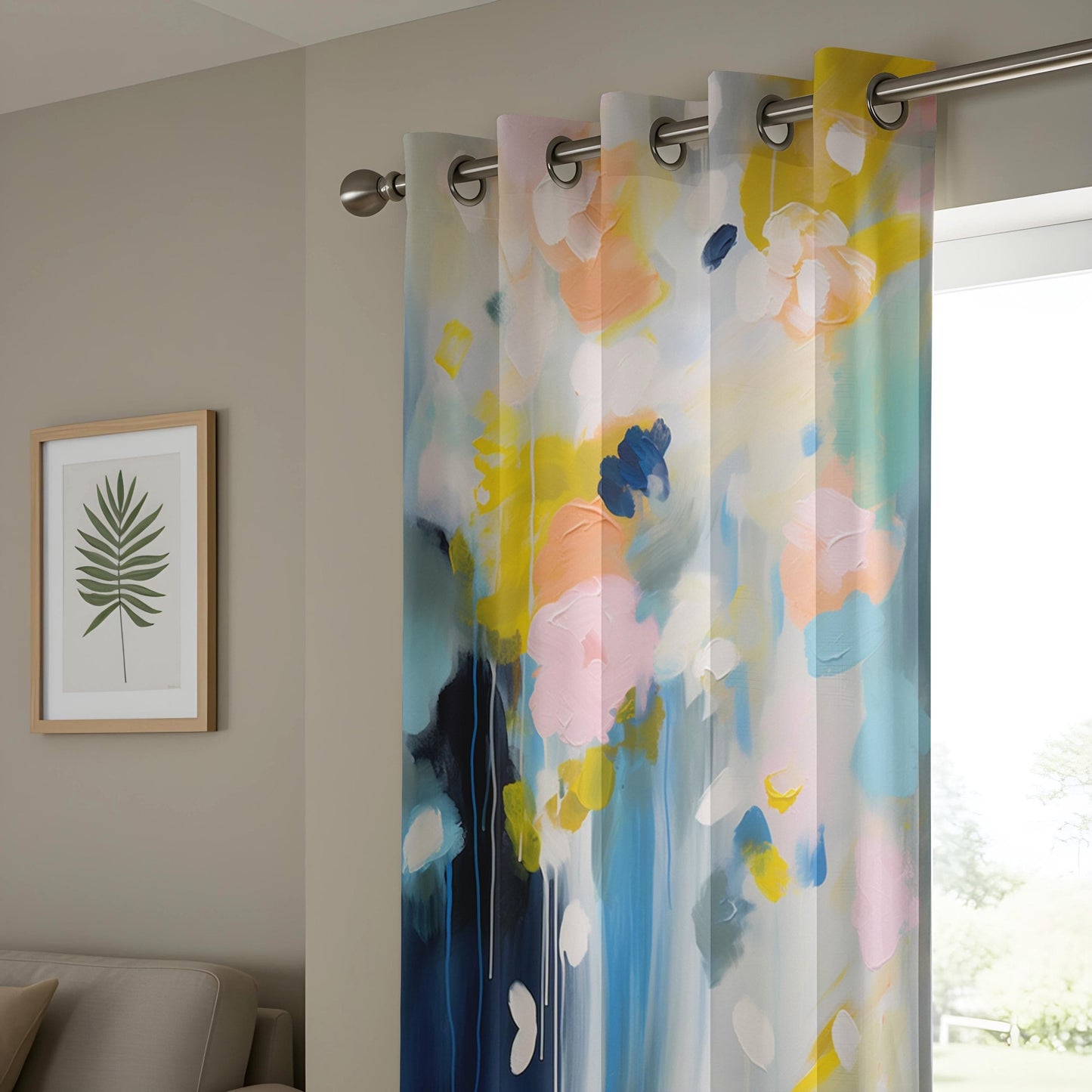 Onay Abstract Watercolor Floral Living Room Curtains, Soft Pastel Home Decor