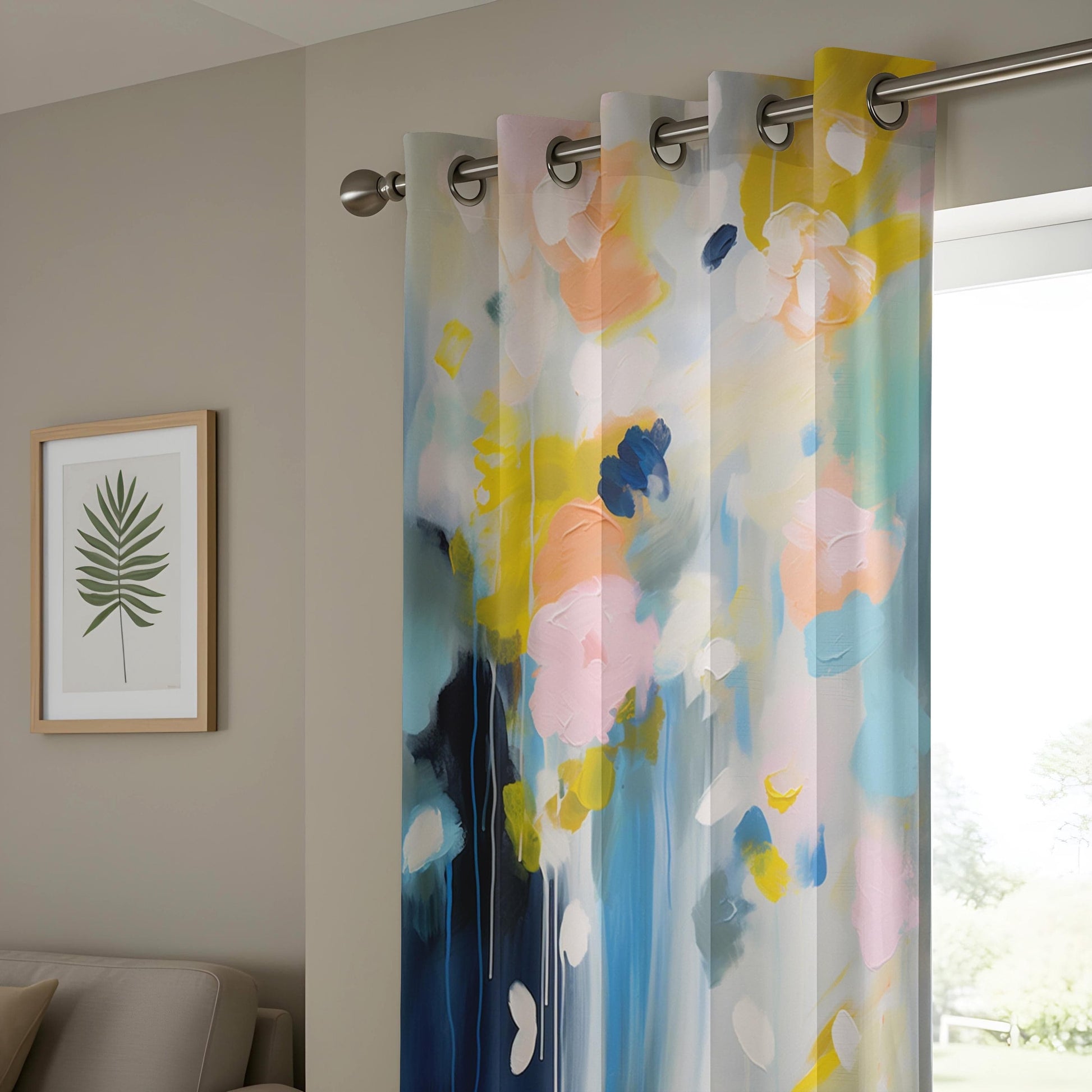 Onay Abstract Watercolor Floral Living Room Curtains, Soft Pastel Home Decor