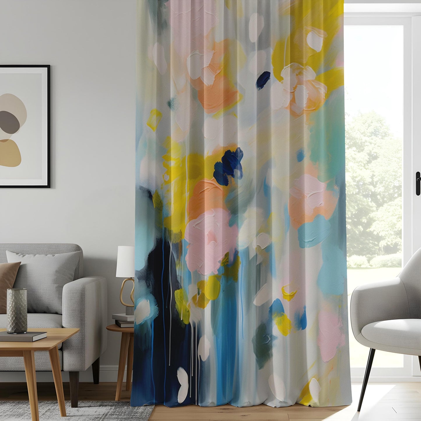 Onay Abstract Watercolor Floral Living Room Curtains, Soft Pastel Home Decor