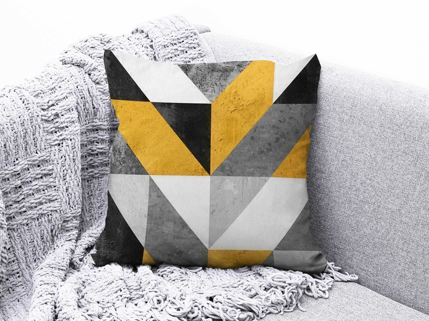 Onay Abstract Yellow Geometric Cushion Cover 50 x 50 Black Yellow Gray Cushion Case