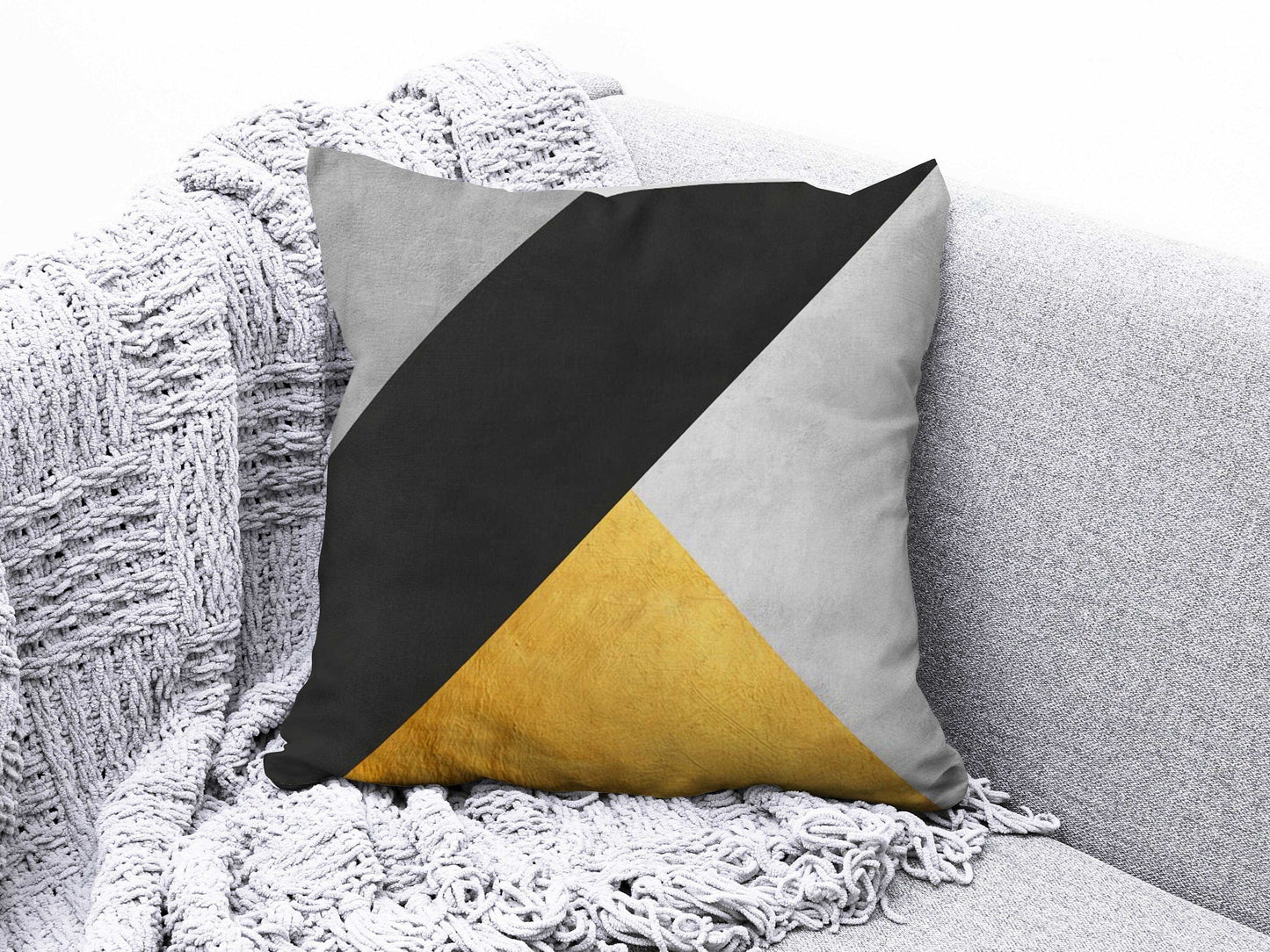 Onay Abstract Yellow Geometric Cushion Cover 50 x 50 Black Yellow Gray Cushion Case