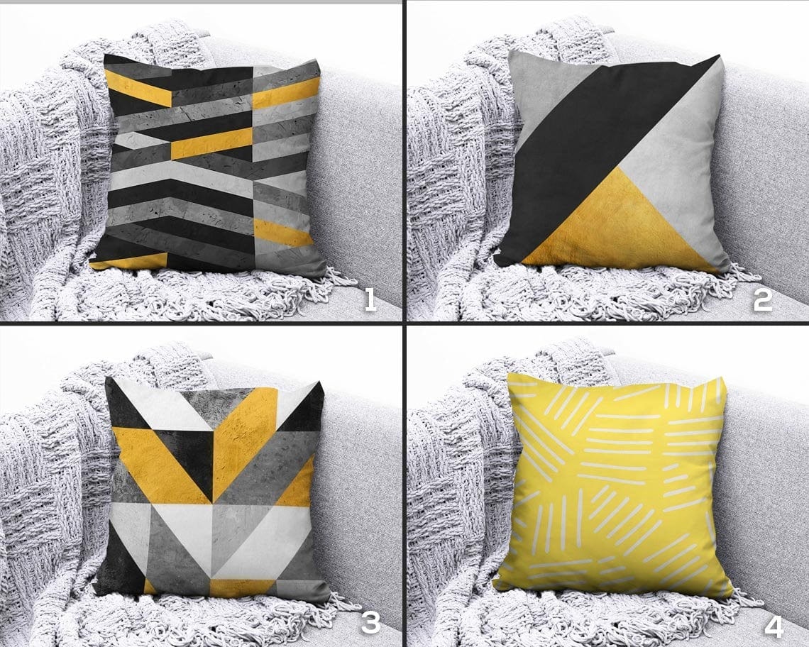 Onay Abstract Yellow Geometric Cushion Cover 50 x 50 Black Yellow Gray Cushion Case
