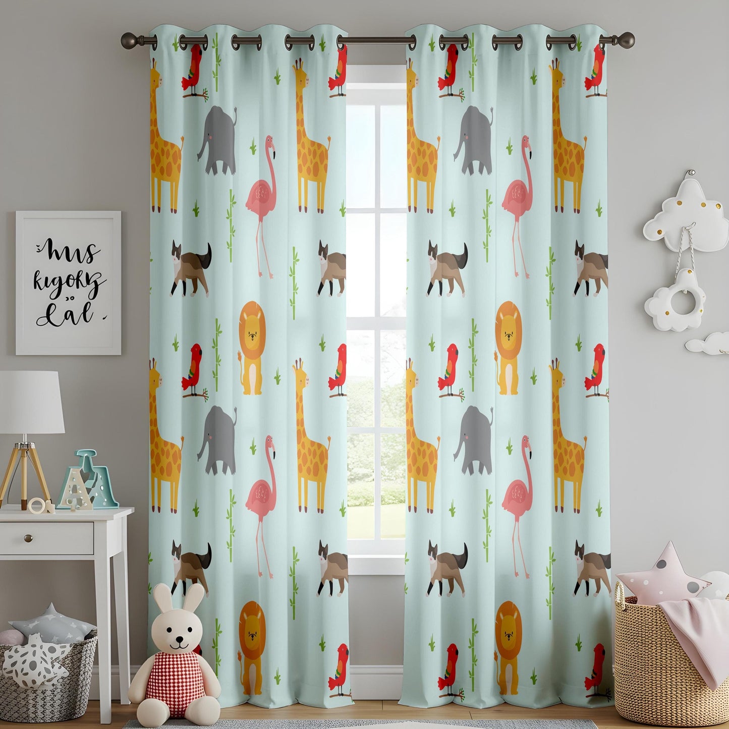 Onay Adorable Safari Animal Curtains – Playful Jungle Friends Nursery Drapes
