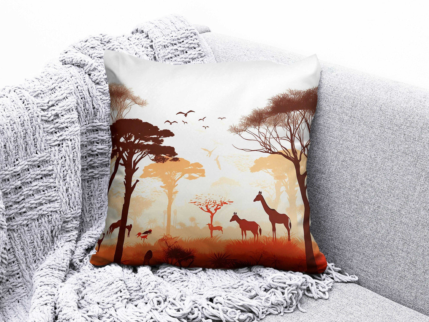 Onay 9 / 12 x 12 inch (30 x 30 cm) Double Side African Landscape Cushion Cover Decorative African Tree Cushion Case