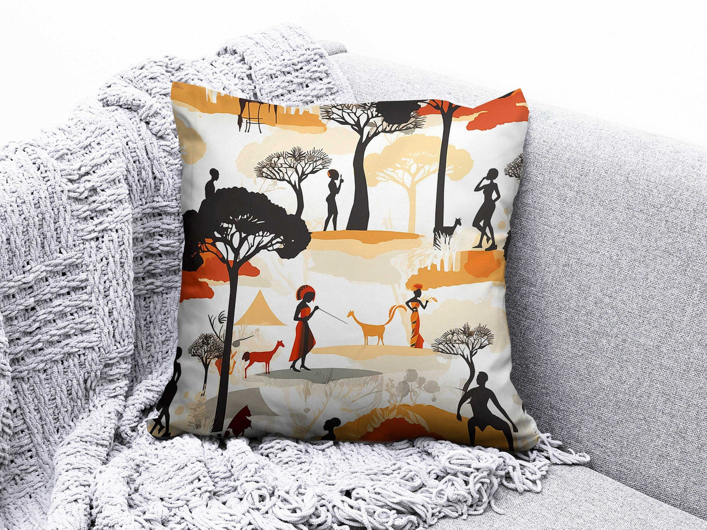 Onay 8 / 12 x 12 inch (30 x 30 cm) Double Side African Landscape Cushion Cover Decorative African Tree Cushion Case