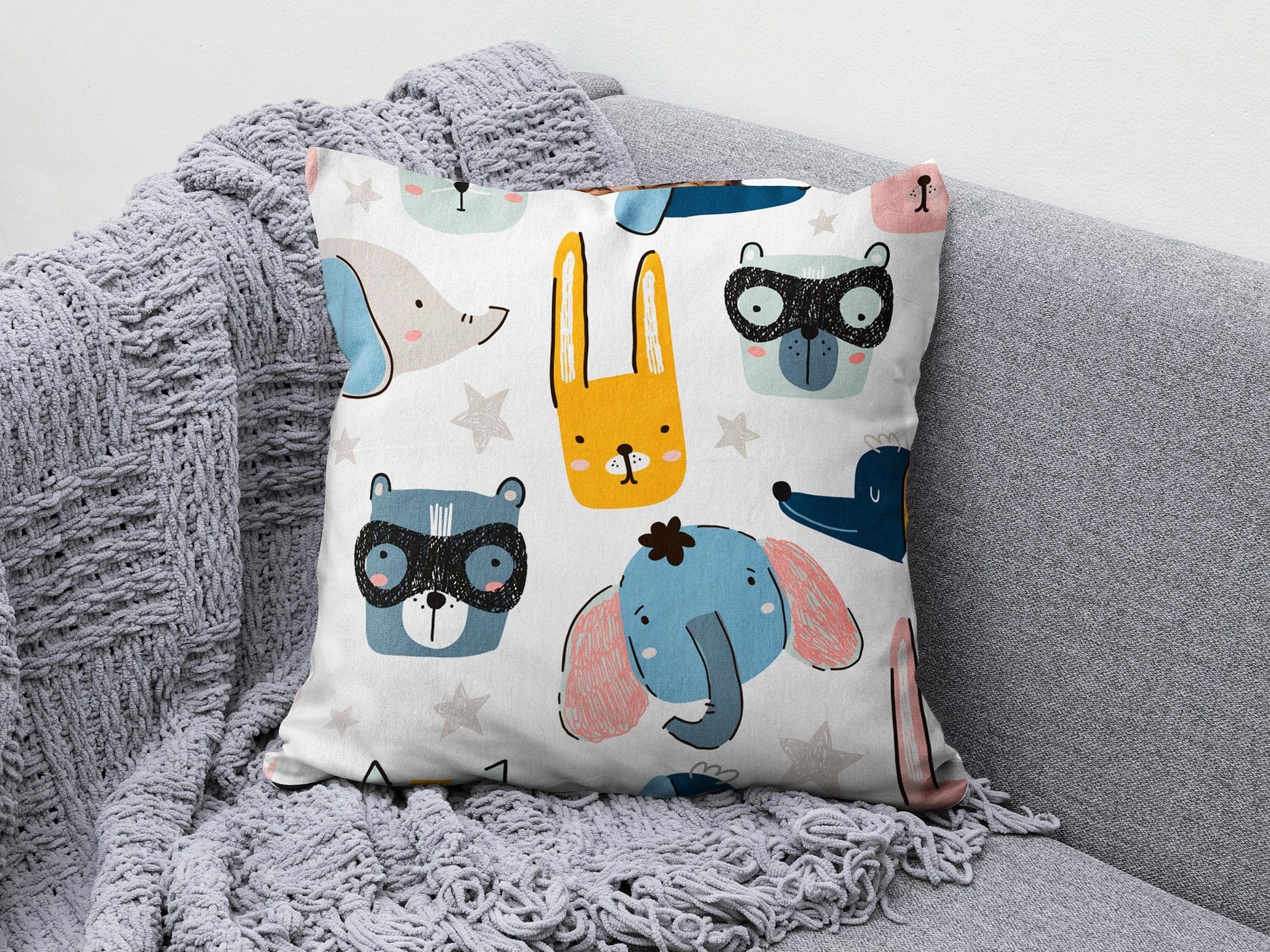 Onay 2 / 12 x 12 inch (30 x 30 cm) Double Side Animal Pattern Kids Cushion Cover Children's Room Decor Cushion Case