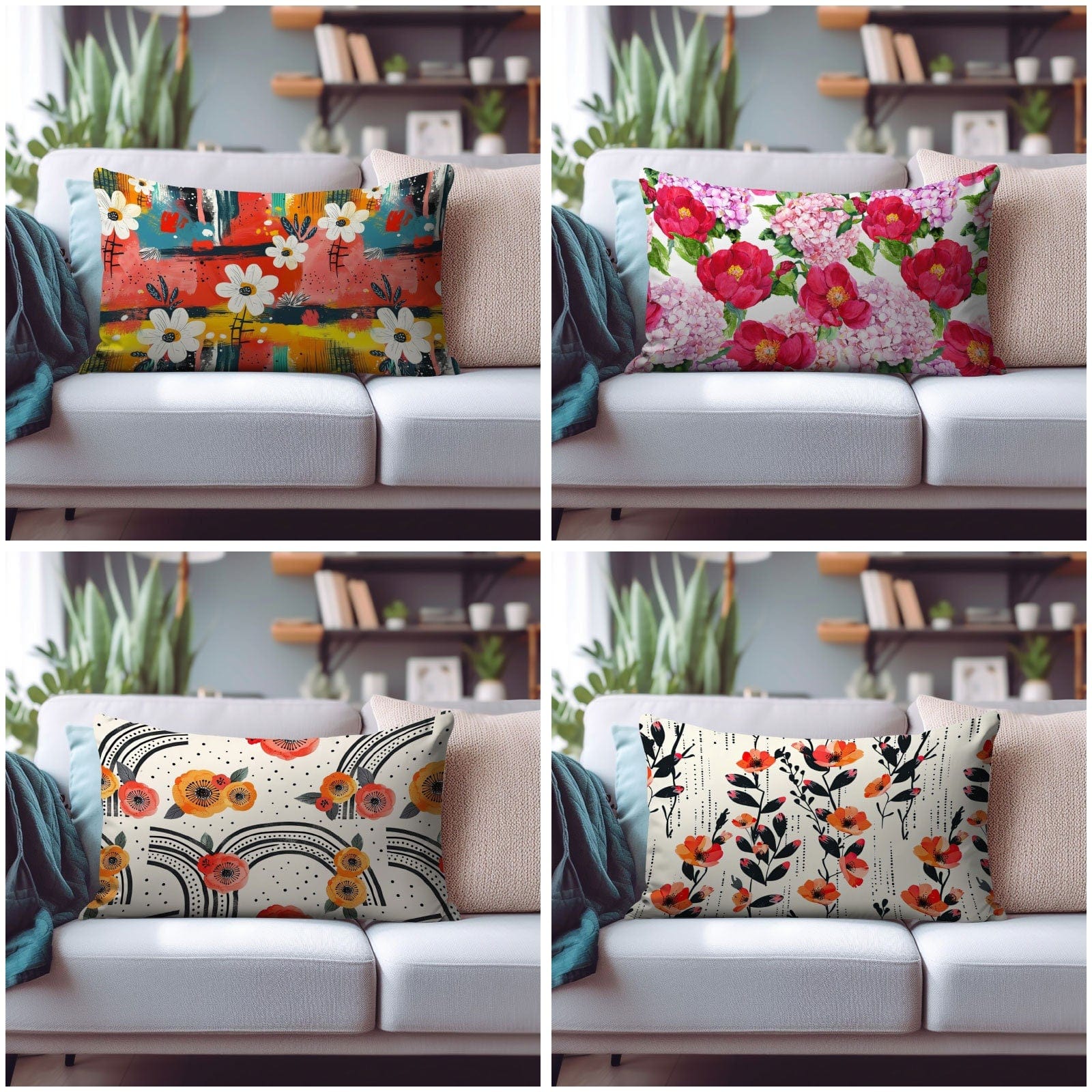 Onay Cushion Covers Artistic and Floral Rectangular Cushion Covers to Brighten Your Modern Home Decor