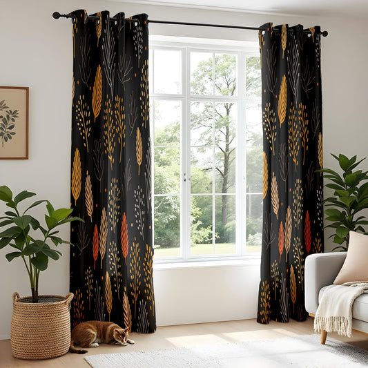 Onay Autumn Forest Curtains – Cozy Fall Leaf Drapes for Modern Botanical and Nature-Inspired Home Decor