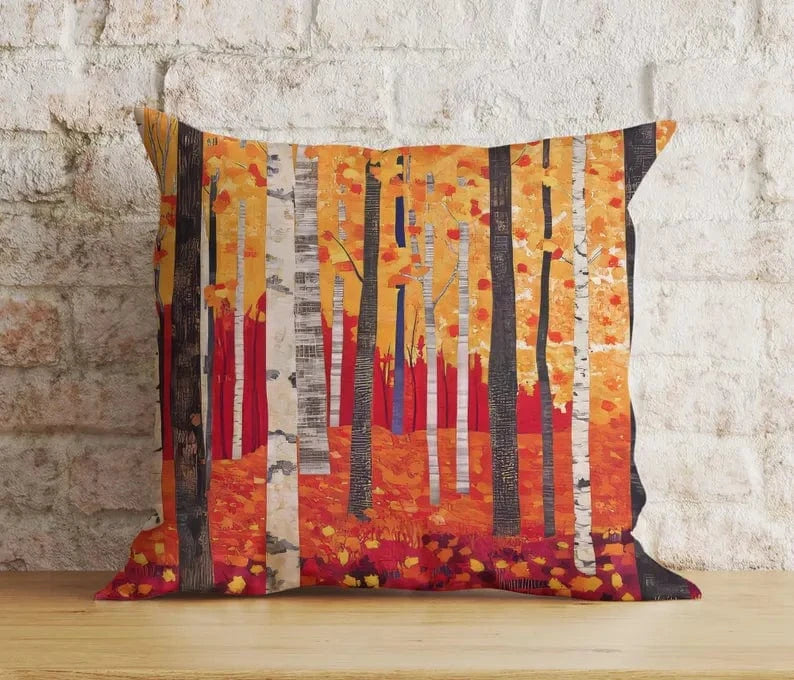 Onay Autumn Forest Path Rustic Autumn Trees Leaves Cushion Cover