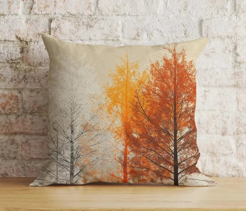 Onay Autumn Forest Path Rustic Autumn Trees Leaves Cushion Cover