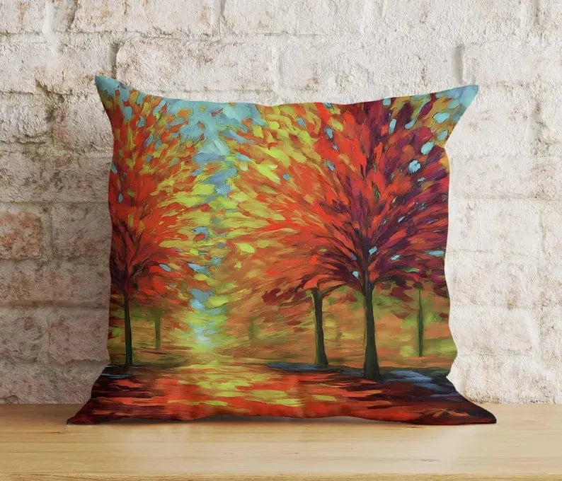 Onay Autumn Forest Path Rustic Autumn Trees Leaves Cushion Cover