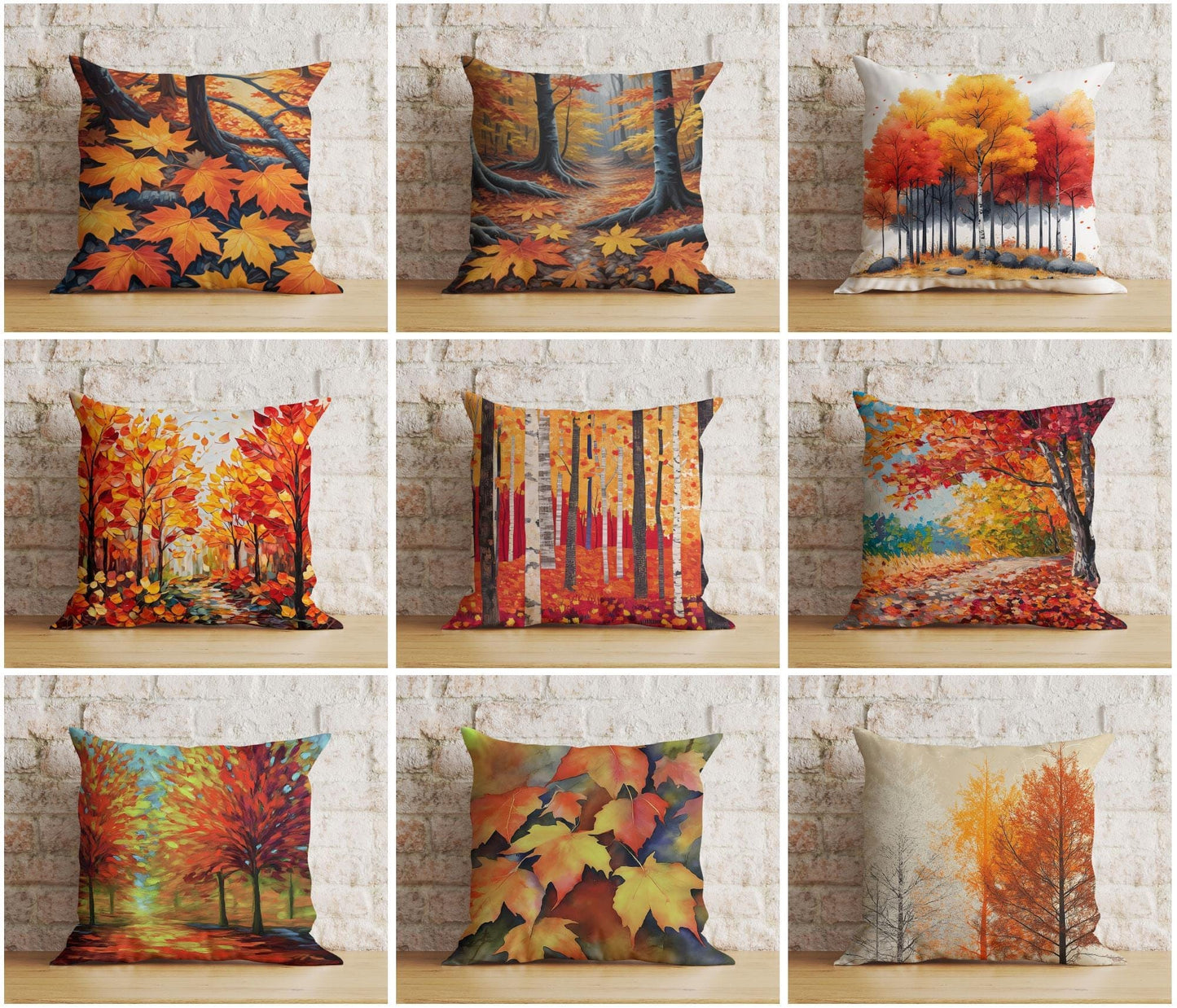 Onay Autumn Forest Path Rustic Autumn Trees Leaves Cushion Cover