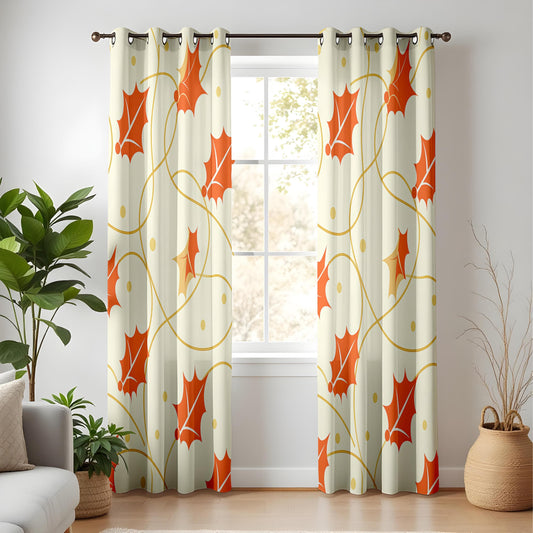 Onay Autumn Leaf Curtains – Elegant Orange Vine Pattern Drapes for a Cozy Seasonal Living Room