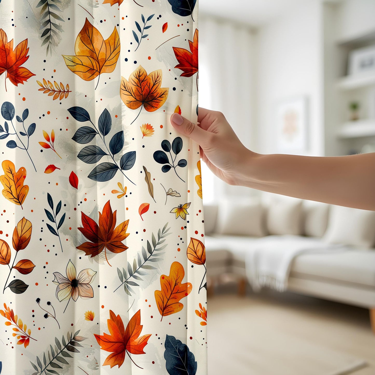 Onay Autumn Leaves Window Curtains, Cozy Fall-Inspired Drapes, Rustic Botanical Pattern