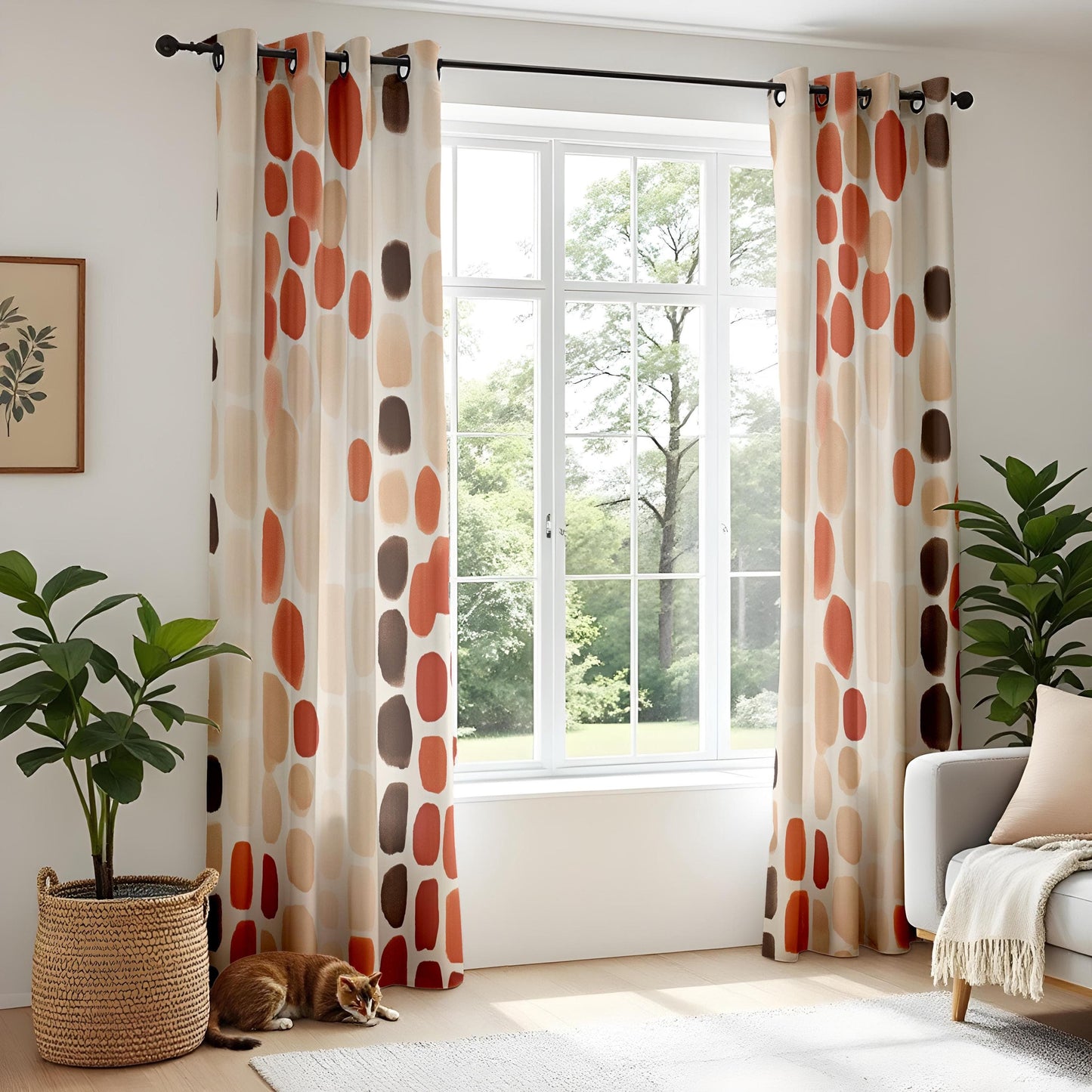 Onay Autumn Pebble Pattern Window Curtains, Warm Earth Tones, Modern Abstract Drapes