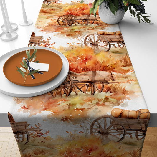 Onay Table Runner 2 / 12 x 46 inch (30 x 120 cm) Autumn Table Runner, Pumpkin Patch Rustic Fall Table Cloth
