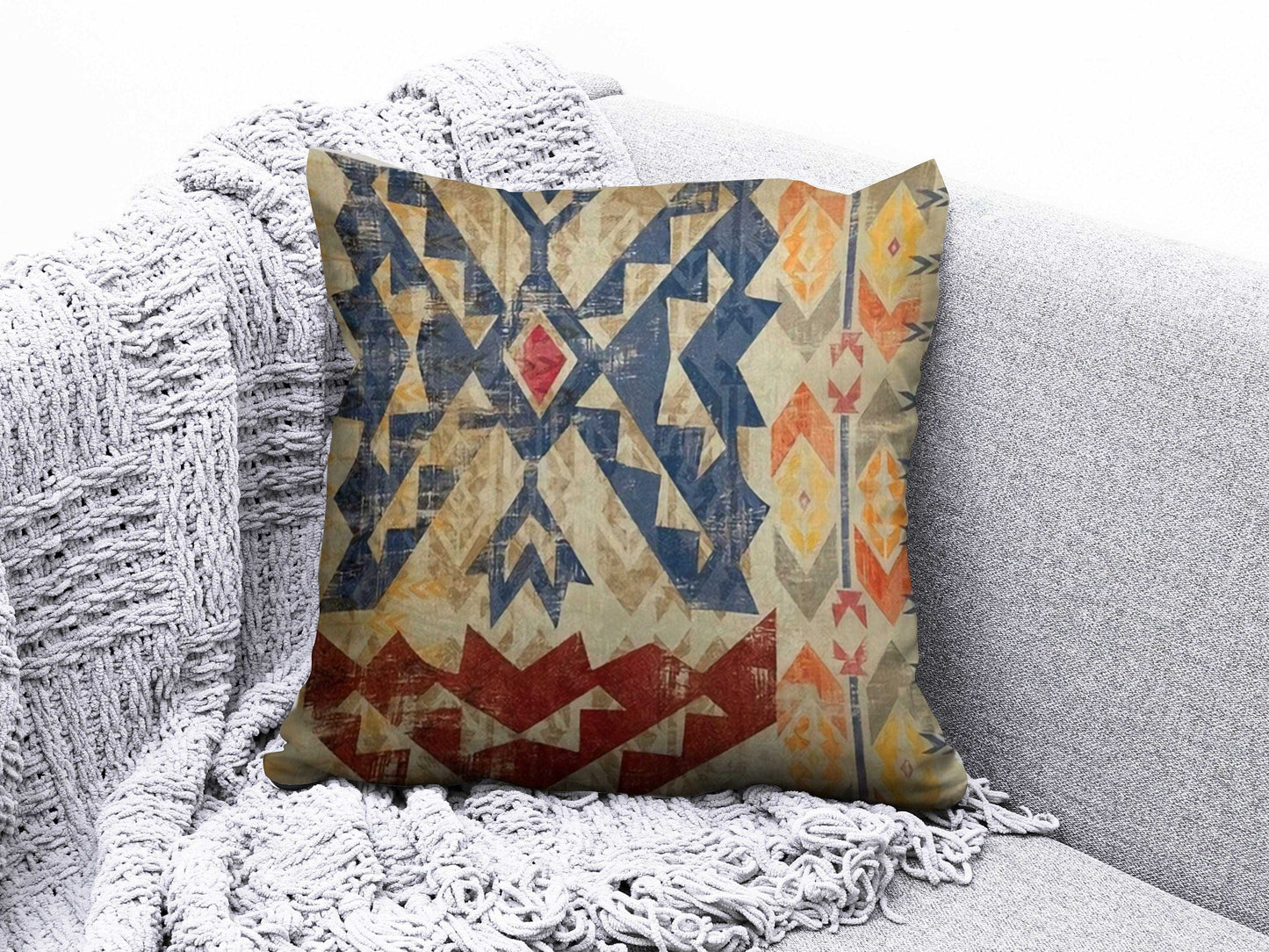Onay 4 / 12 x 12 inch (30 x 30 cm) Double Side Aztec Kilim Cushion Cover Ethnic Rug Pattern Cushion Case