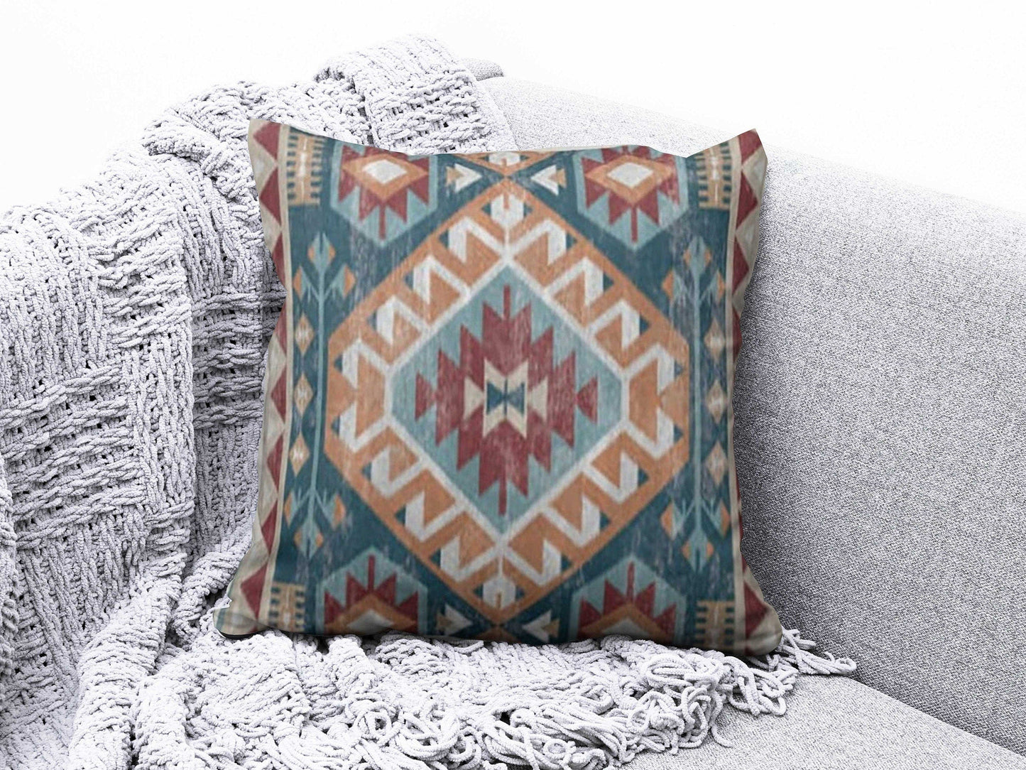 Onay 2 / 12 x 12 inch (30 x 30 cm) Double Side Aztec Kilim Cushion Cover Ethnic Rug Pattern Cushion Case