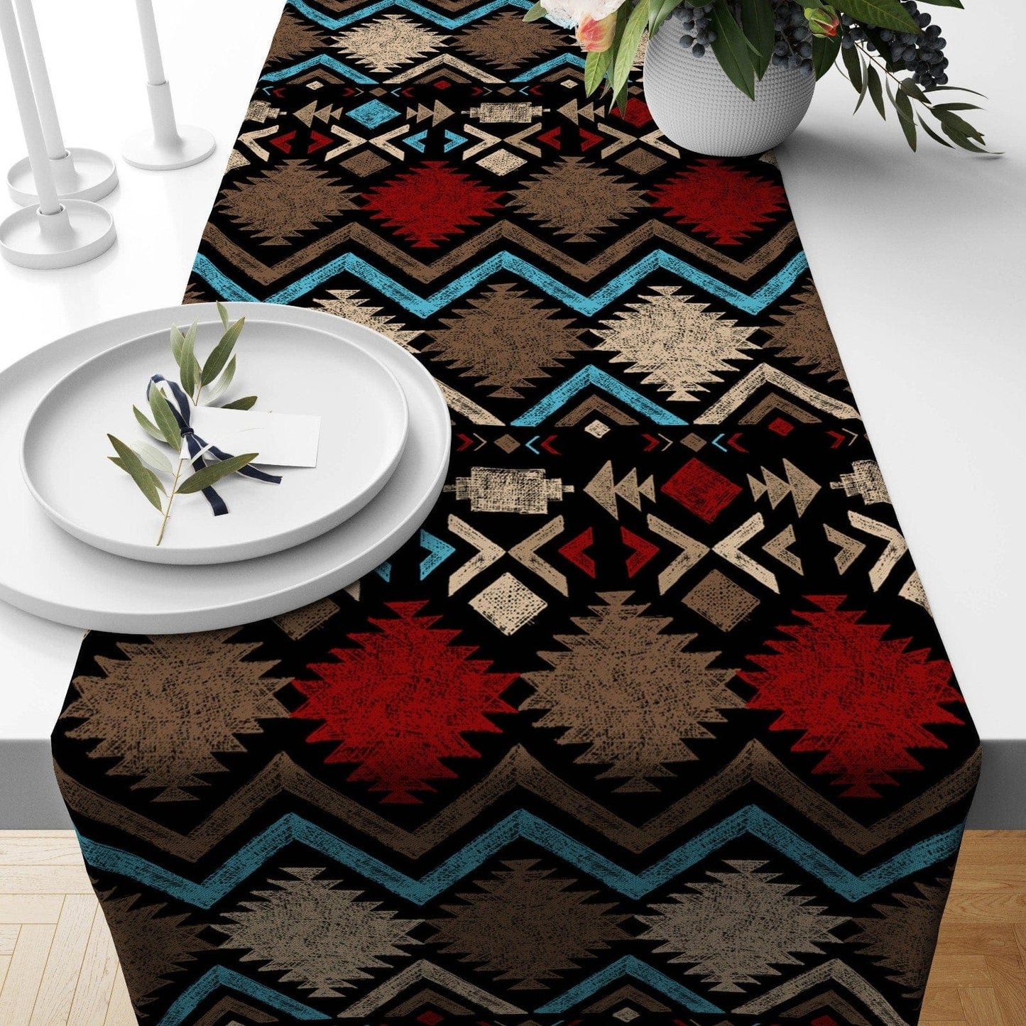 Onay Home Textile 4 / 12 x 46 inch (30 x 120 cm) Aztec Table Runner Tribal Kitchen Runners Kilim Table Cloth