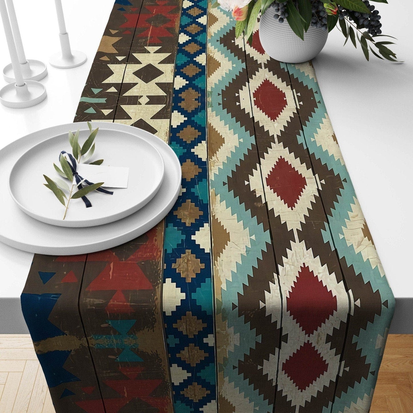 Onay Home Textile 2 / 12 x 46 inch (30 x 120 cm) Aztec Table Runner Tribal Kitchen Runners Kilim Table Cloth