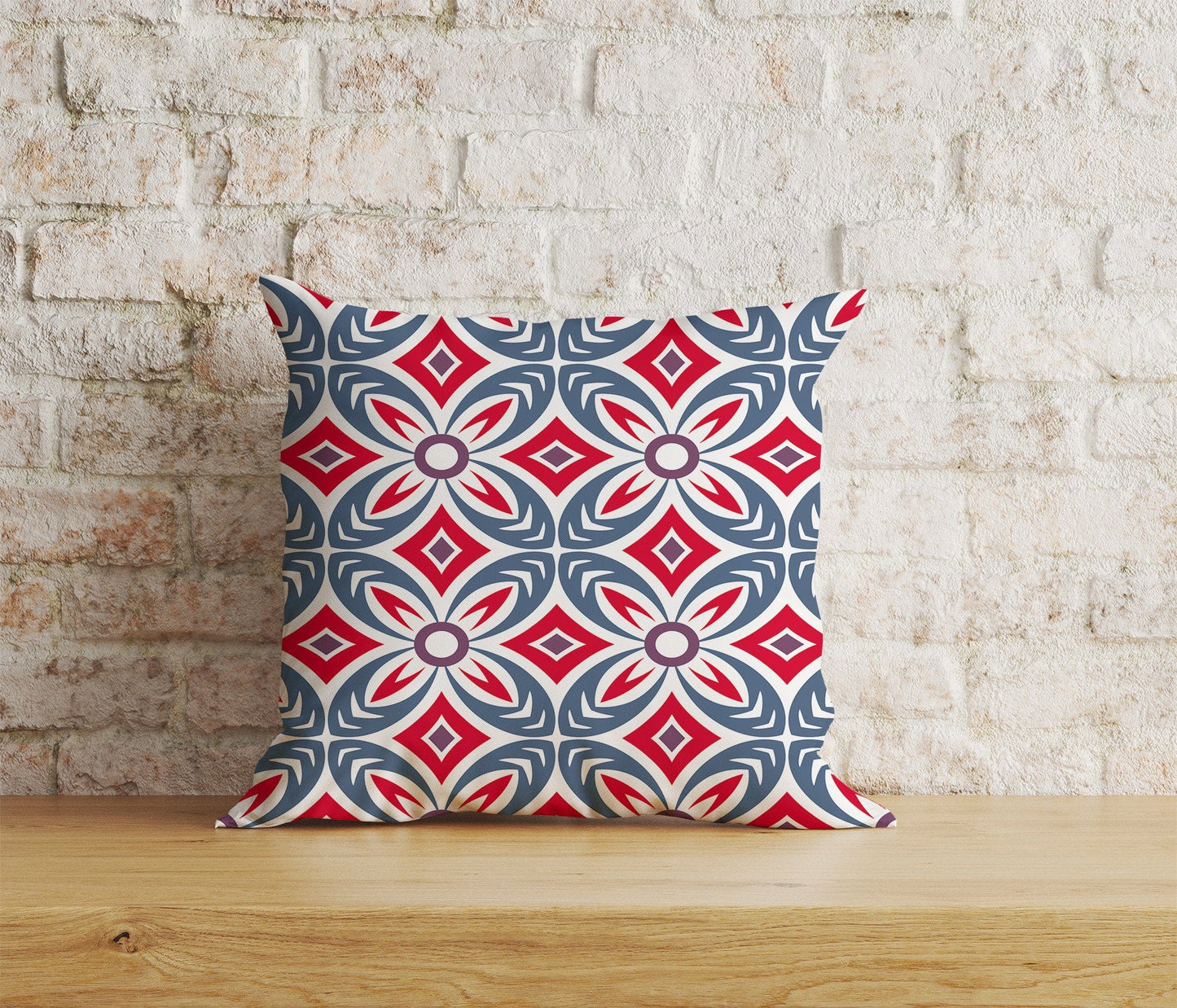 Onay Home Textile Cushion Covers 9 / 12 x 12 inch (30 x 30 cm) Double Side Azulejos Portuguese Red & Blue Pattern Cushion Covers