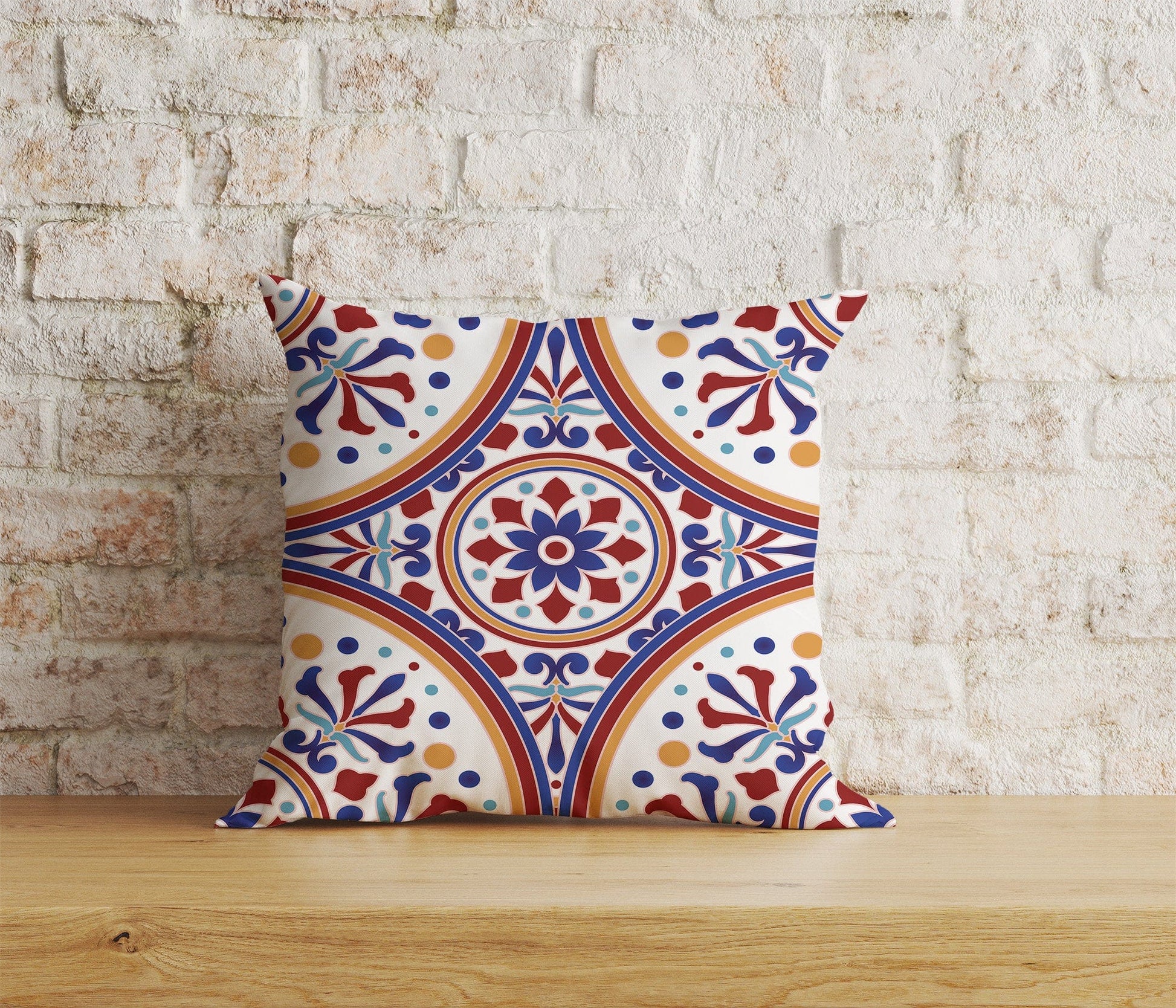 Onay Home Textile Cushion Covers 6 / 12 x 12 inch (30 x 30 cm) Double Side Azulejos Portuguese Red & Blue Pattern Cushion Covers