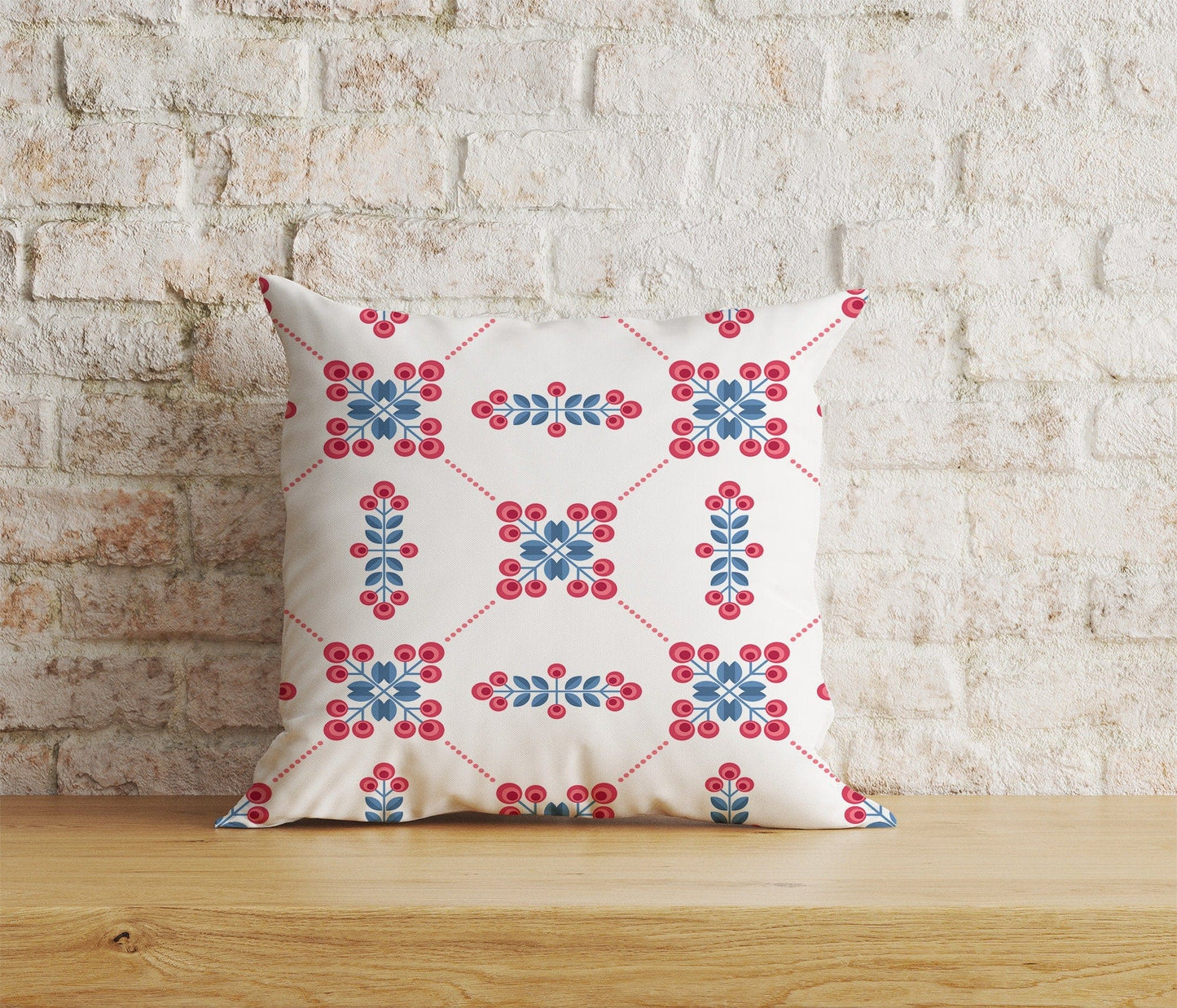 Onay Home Textile Cushion Covers 3 / 12 x 12 inch (30 x 30 cm) Double Side Azulejos Portuguese Red & Blue Pattern Cushion Covers