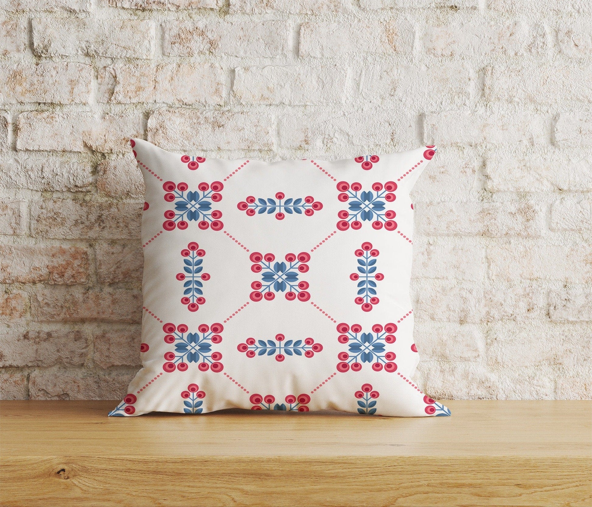 Onay Home Textile Cushion Covers 3 / 12 x 12 inch (30 x 30 cm) Double Side Azulejos Portuguese Red & Blue Pattern Cushion Covers
