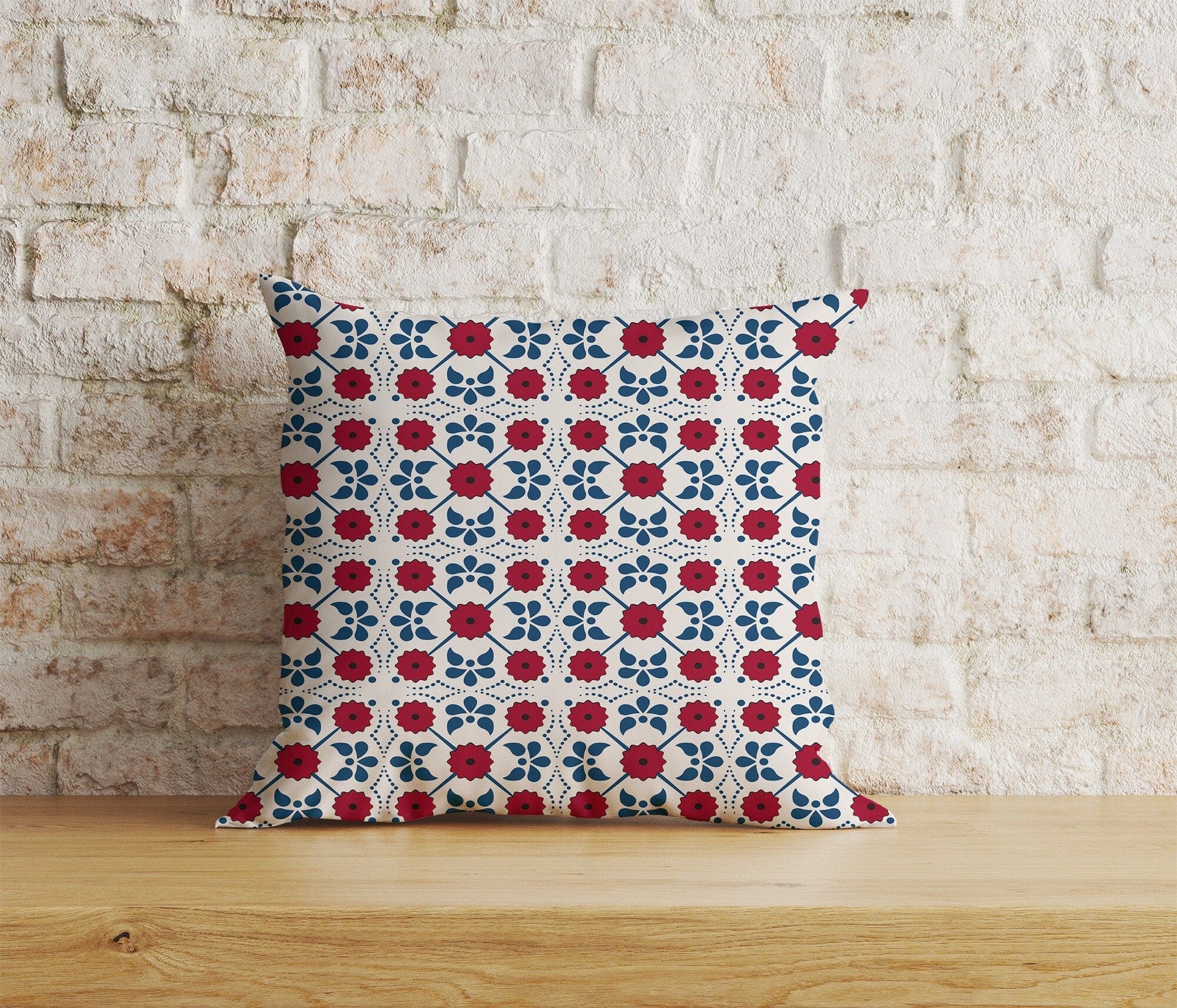 Onay Home Textile Cushion Covers 2 / 12 x 12 inch (30 x 30 cm) Double Side Azulejos Portuguese Red & Blue Pattern Cushion Covers