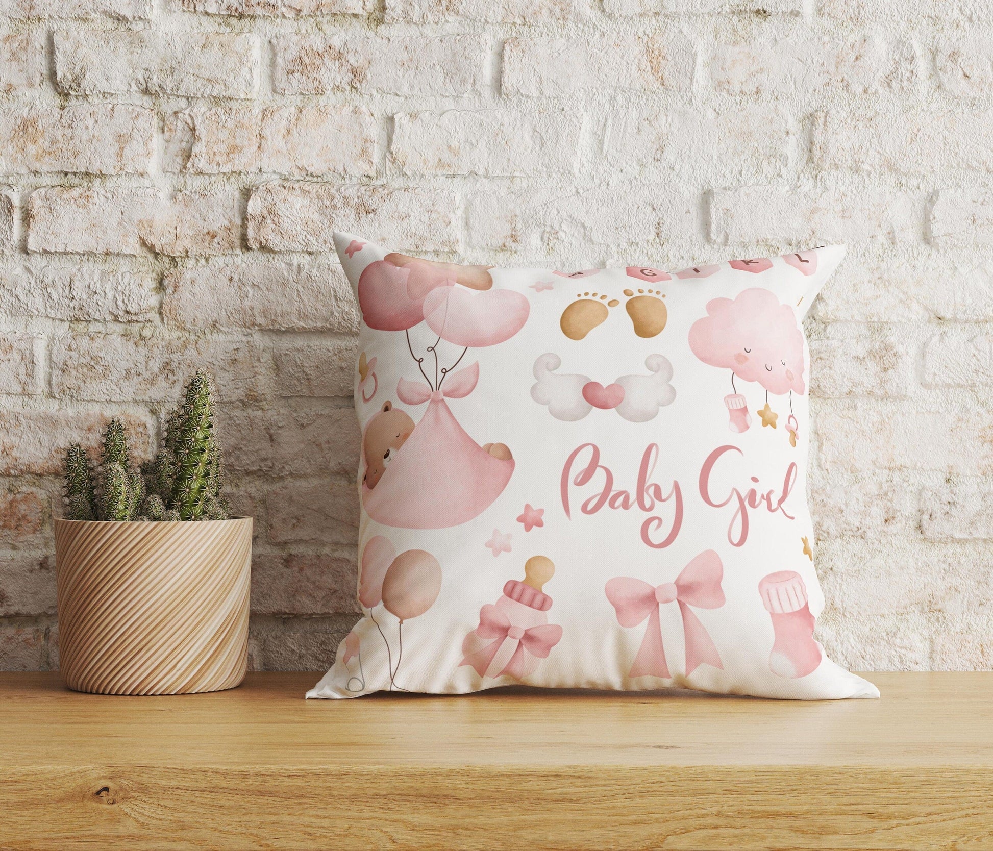 Onay Home Textile Cushion Covers 6 / 12 x 12 inch (30 x 30 cm) Double Side Baby Girl Cushion Cover UK Baby Shower Cushion Case