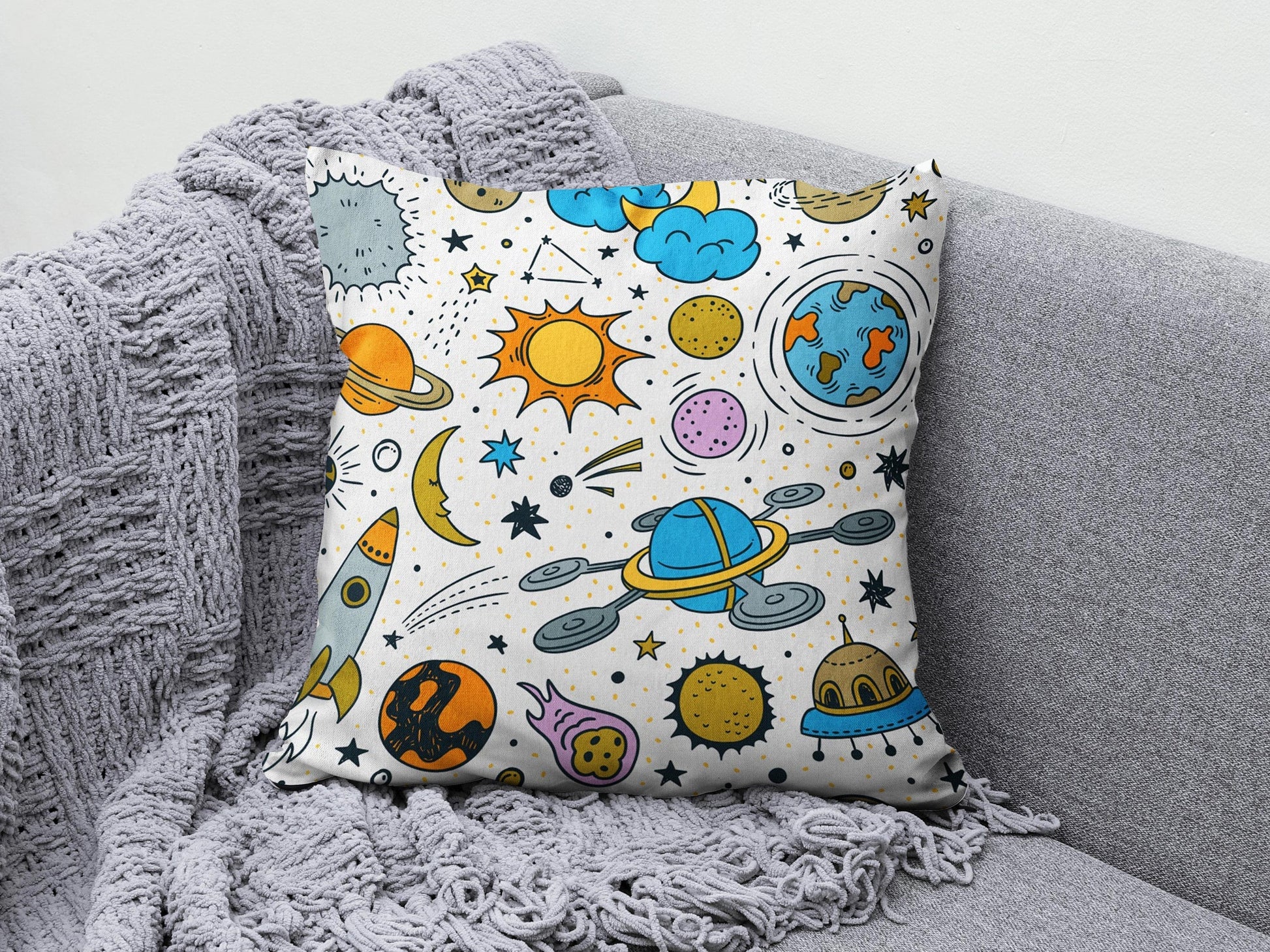 Onay 9 / 12 x 12 inch (30 x 30 cm) Baby Kids Space Planet Astronaut Decor Cushion Cover