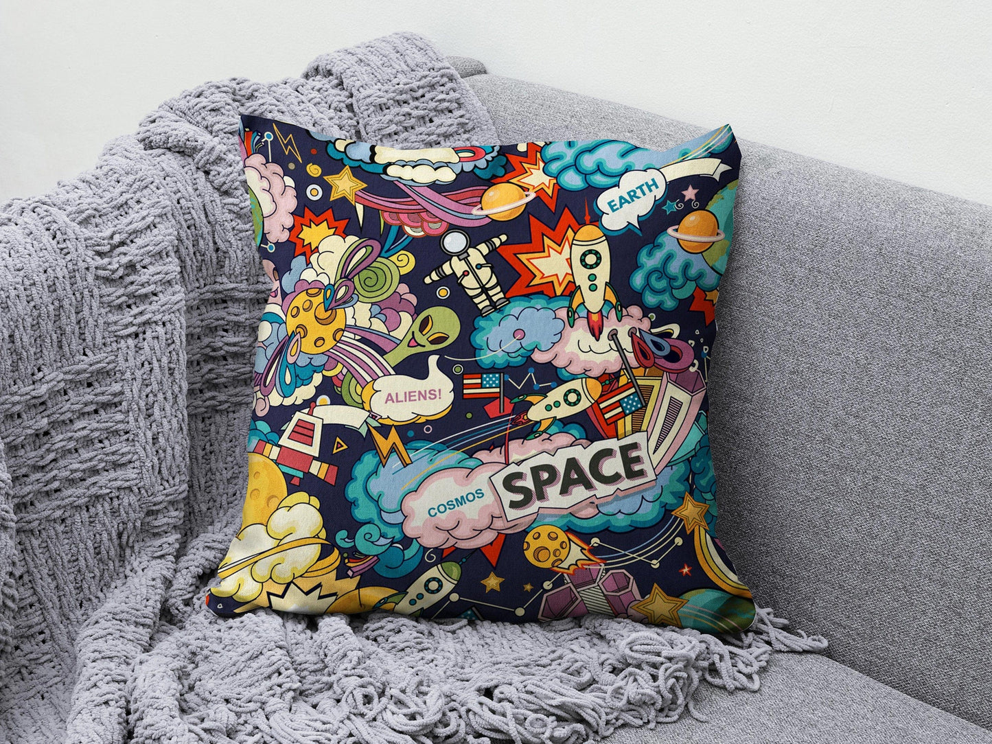 Onay 8 / 12 x 12 inch (30 x 30 cm) Baby Kids Space Planet Astronaut Decor Cushion Cover