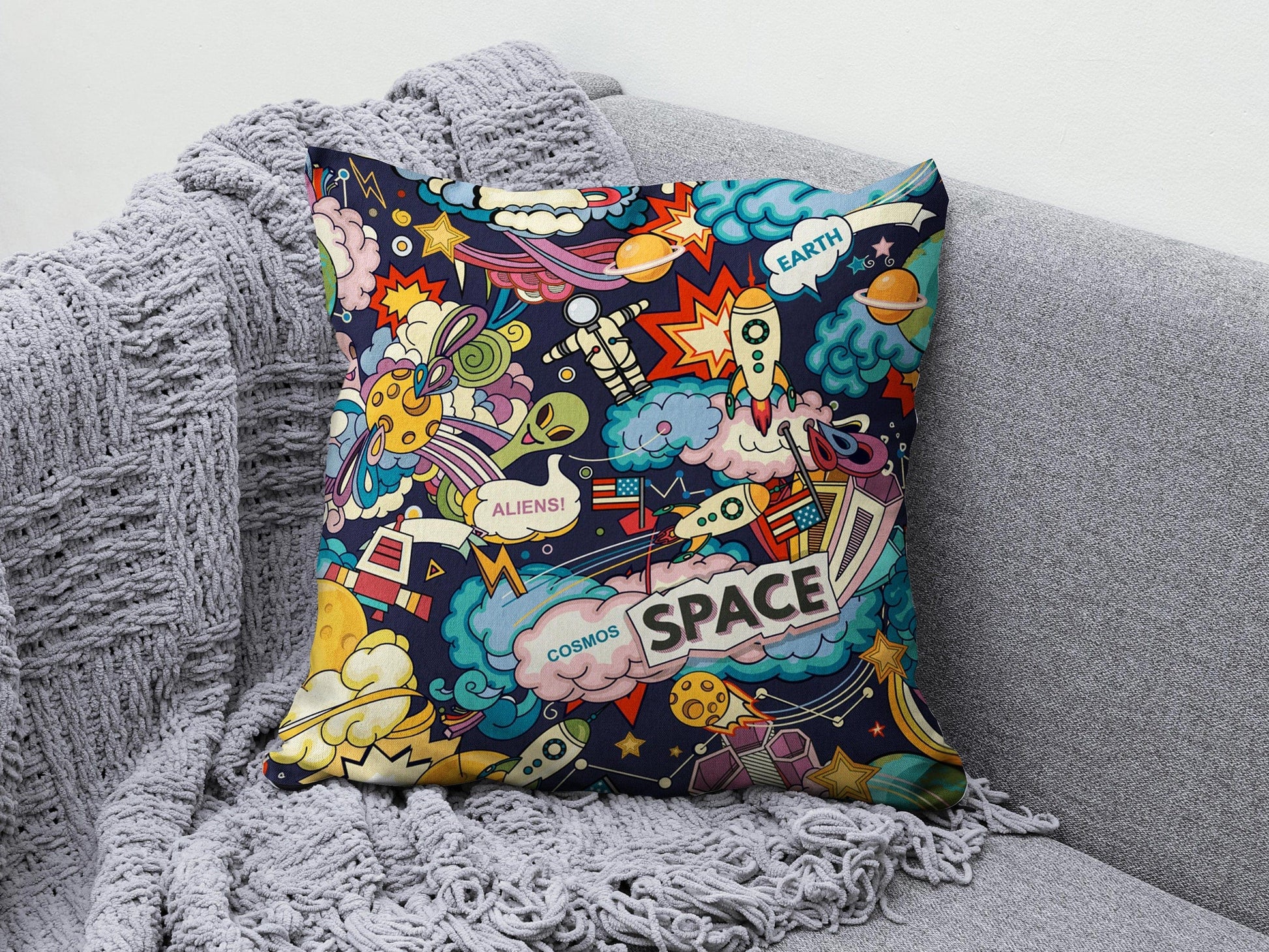 Onay 8 / 12 x 12 inch (30 x 30 cm) Baby Kids Space Planet Astronaut Decor Cushion Cover