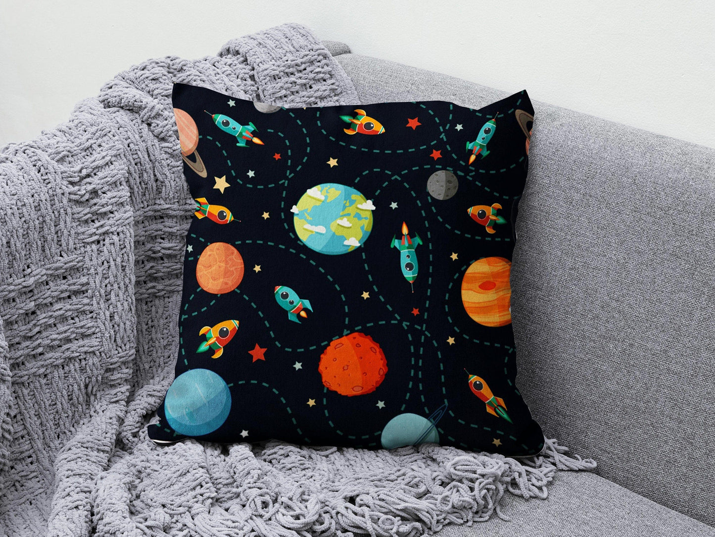 Onay 2 / 12 x 12 inch (30 x 30 cm) Baby Kids Space Planet Astronaut Decor Cushion Cover